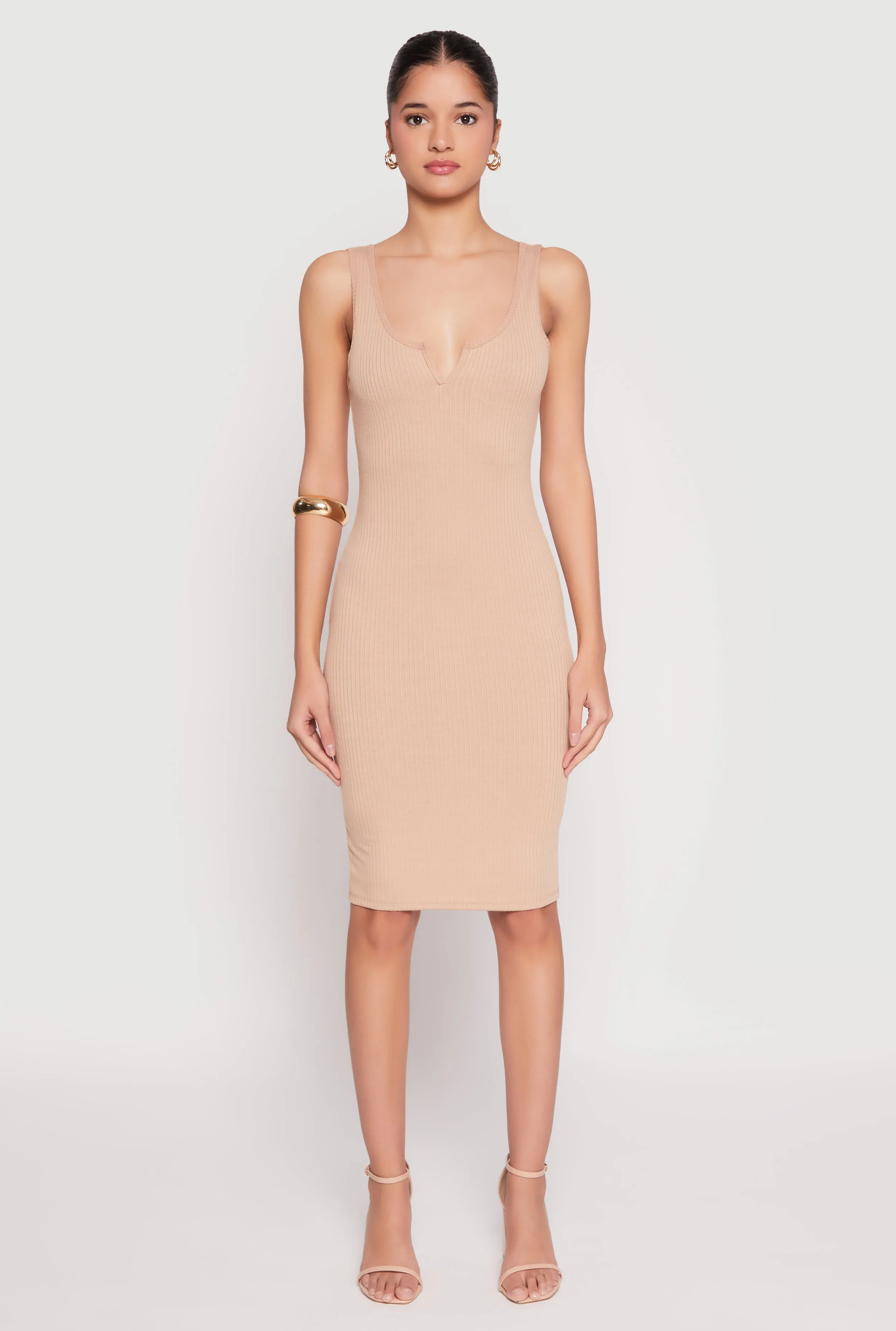 Ribbed Knit Notch Neck Dress sold by Rainbow