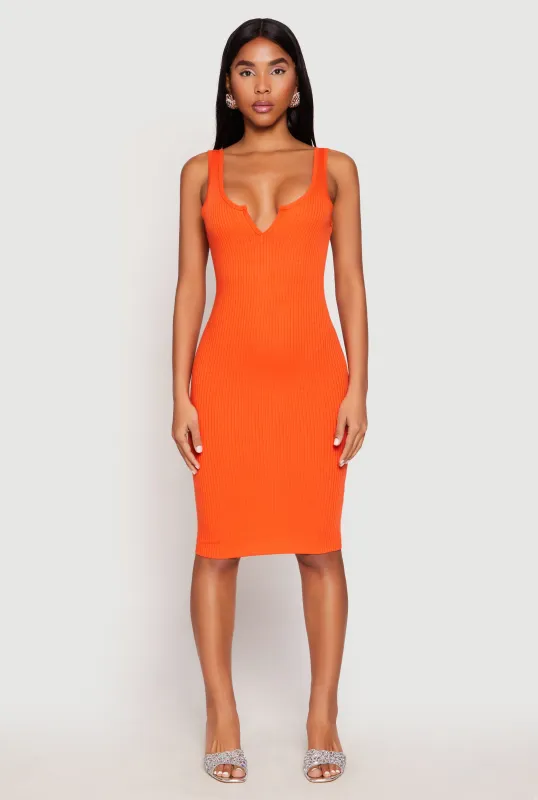 Ribbed Knit Notch Neck Dress sold by Rainbow