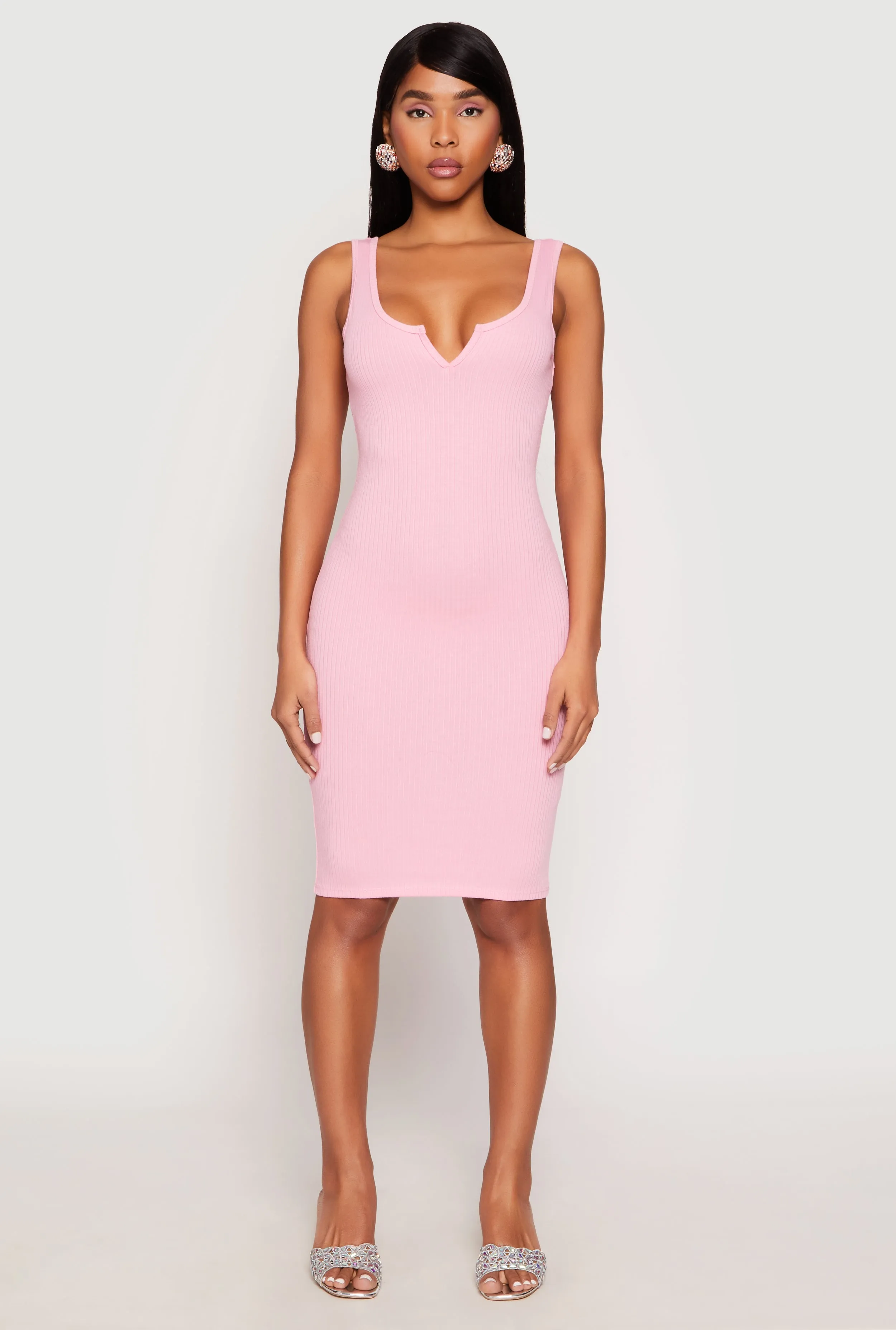 Ribbed Knit Notch Neck Dress sold by Rainbow