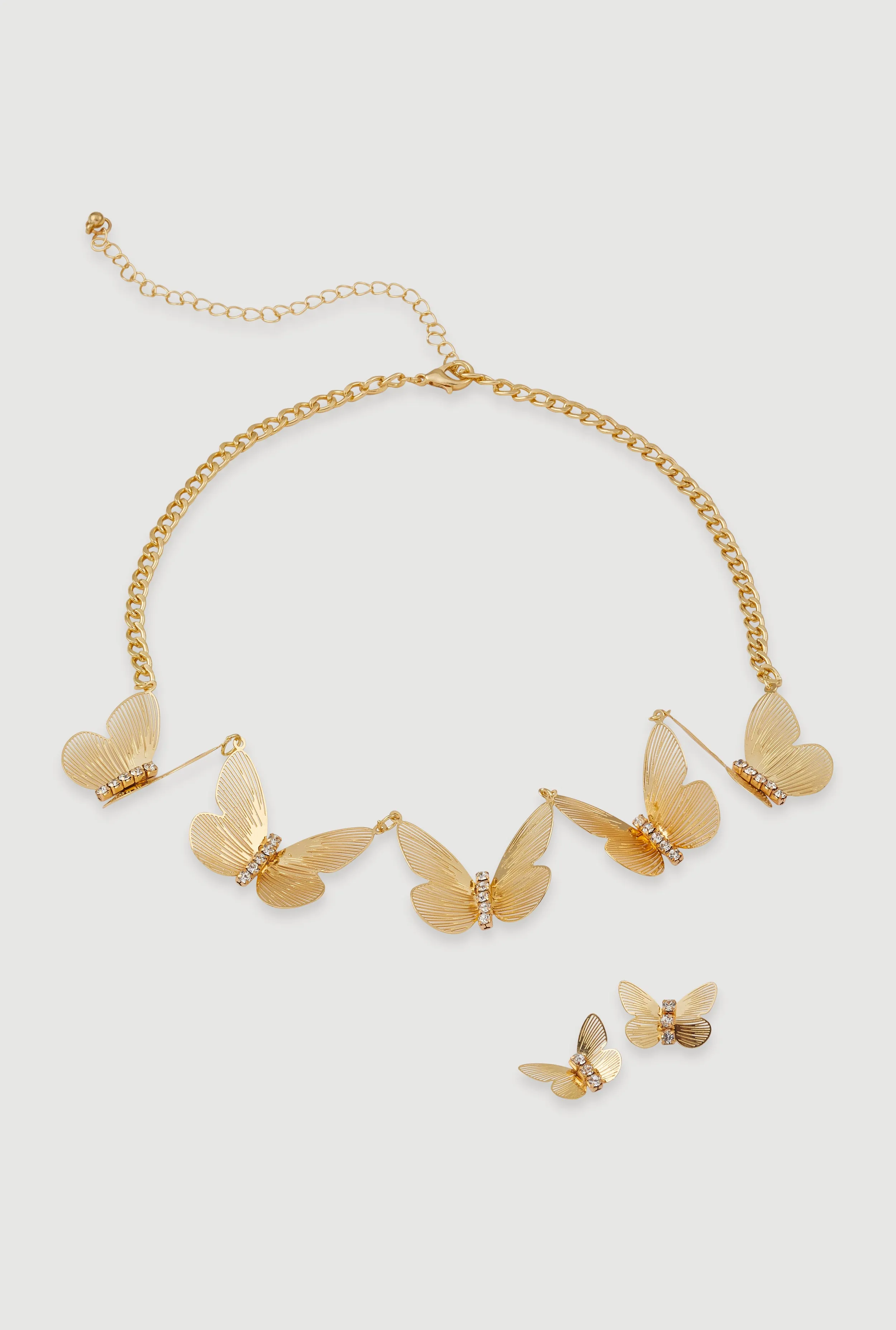 Cubic Zirconia Butterfly Chain Necklace and Stud Earrings sold by Rainbow