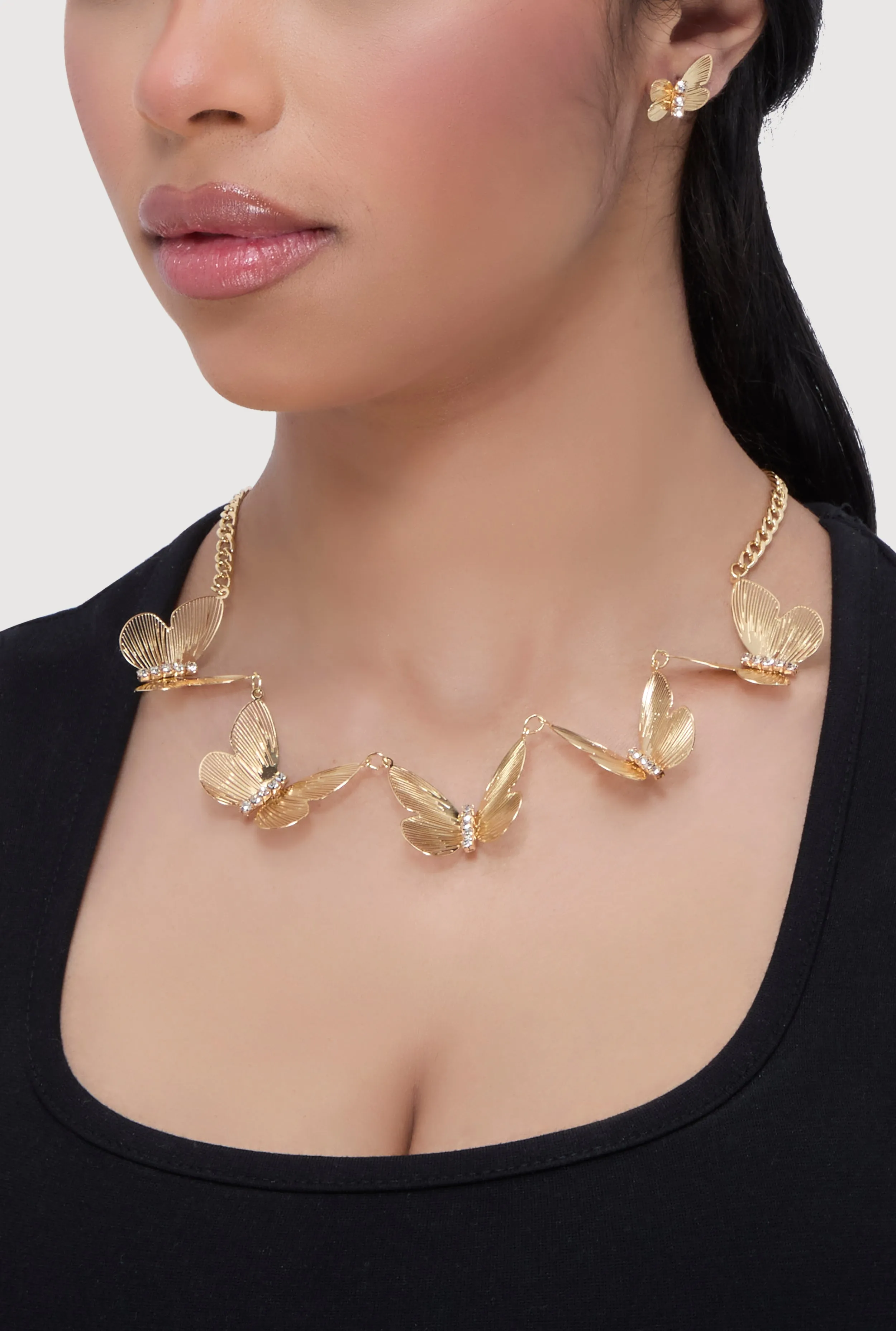 Cubic Zirconia Butterfly Chain Necklace and Stud Earrings sold by Rainbow product image thumbnail 2