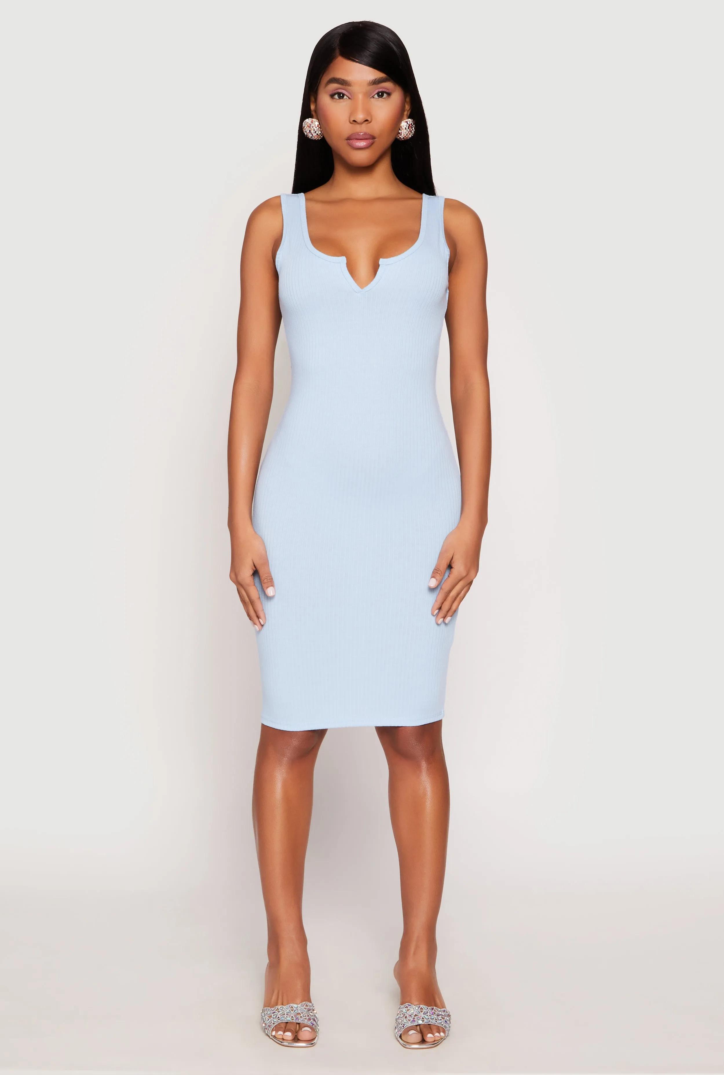 Ribbed Knit Notch Neck Dress sold by Rainbow