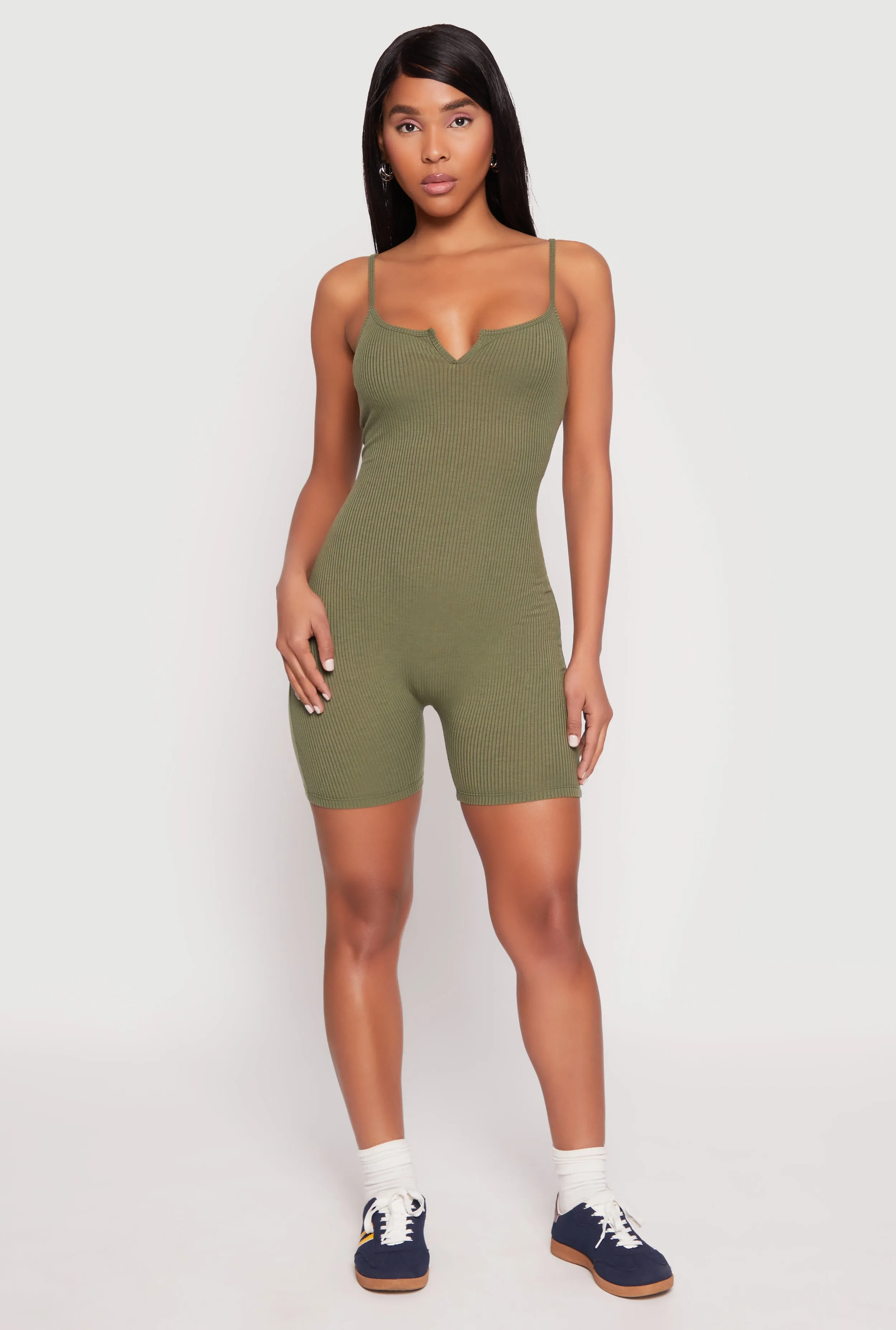Ribbed Knit Notch Neck Cami Romper sold by Rainbow product image thumbnail 2