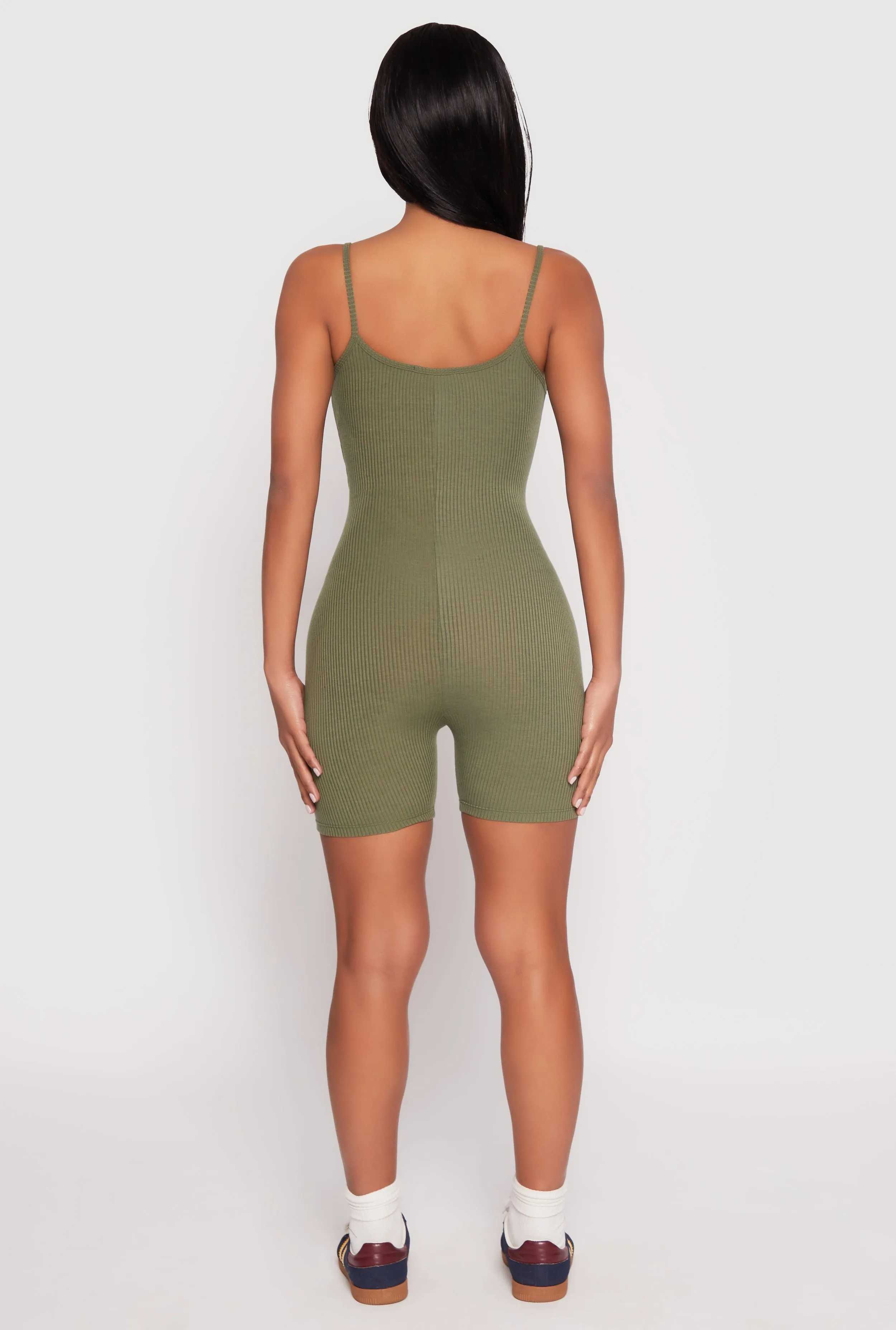 Ribbed Knit Notch Neck Cami Romper sold by Rainbow product image thumbnail 5