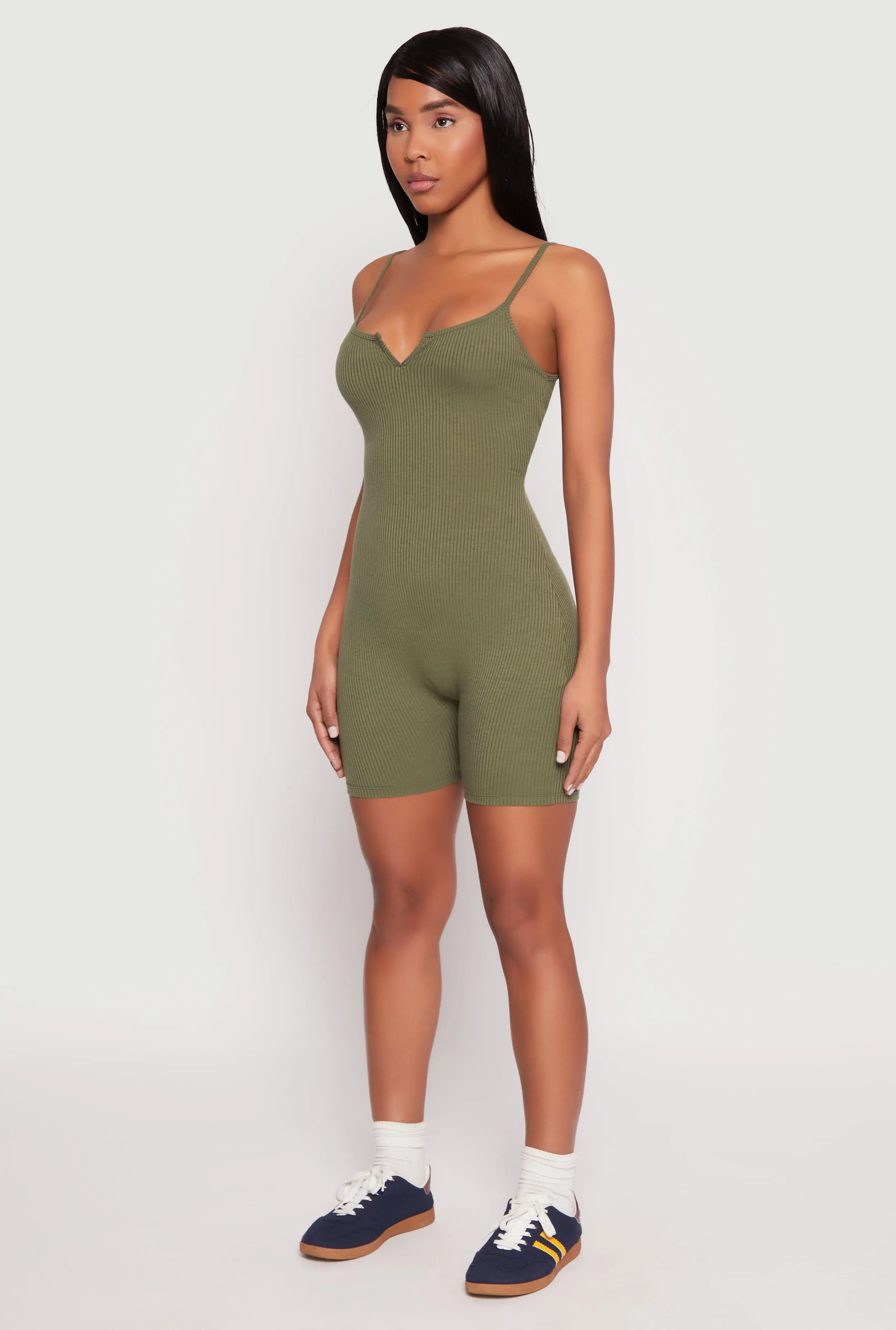 Ribbed Knit Notch Neck Cami Romper sold by Rainbow product image thumbnail 3
