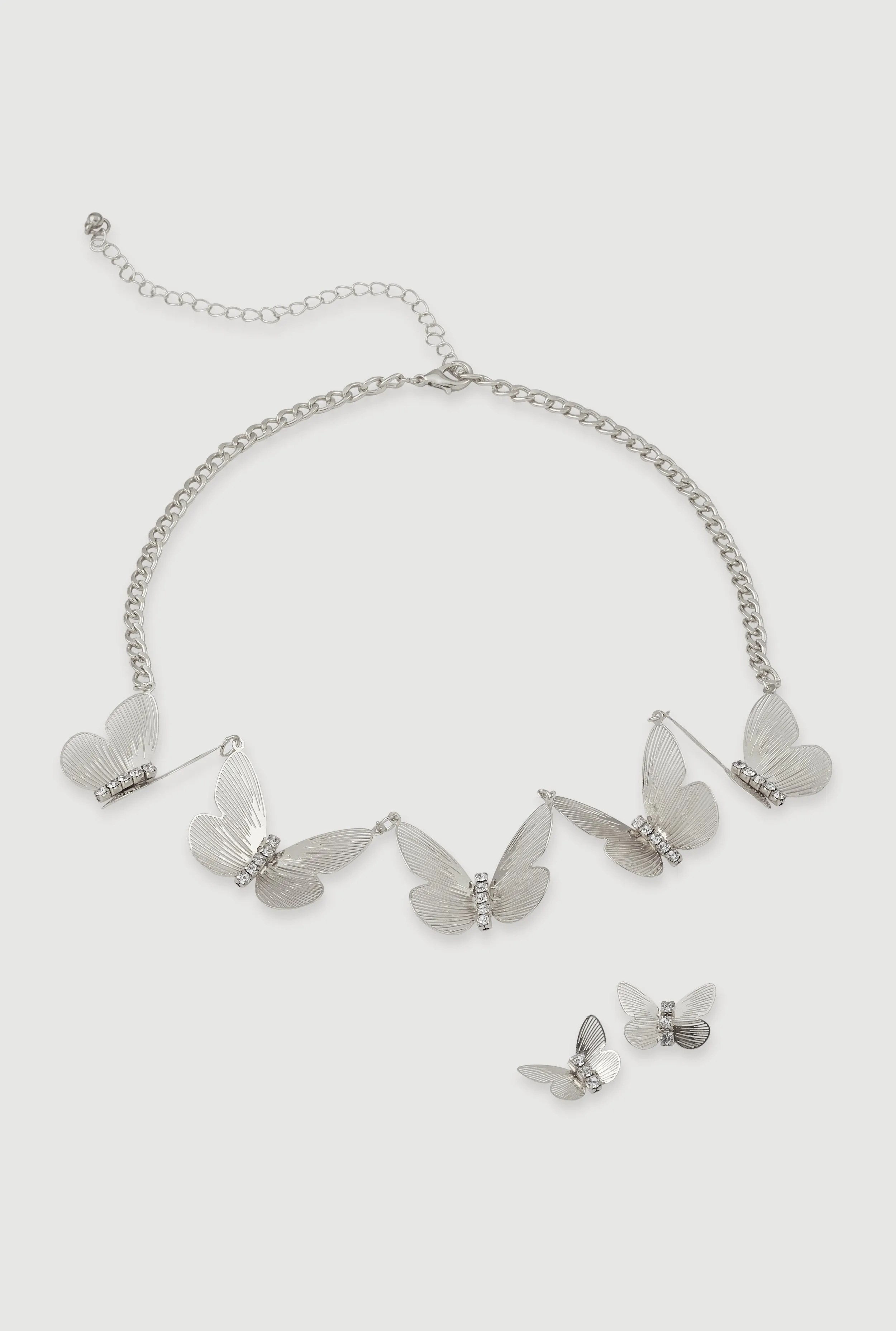 Cubic Zirconia Butterfly Chain Necklace and Stud Earrings sold by Rainbow