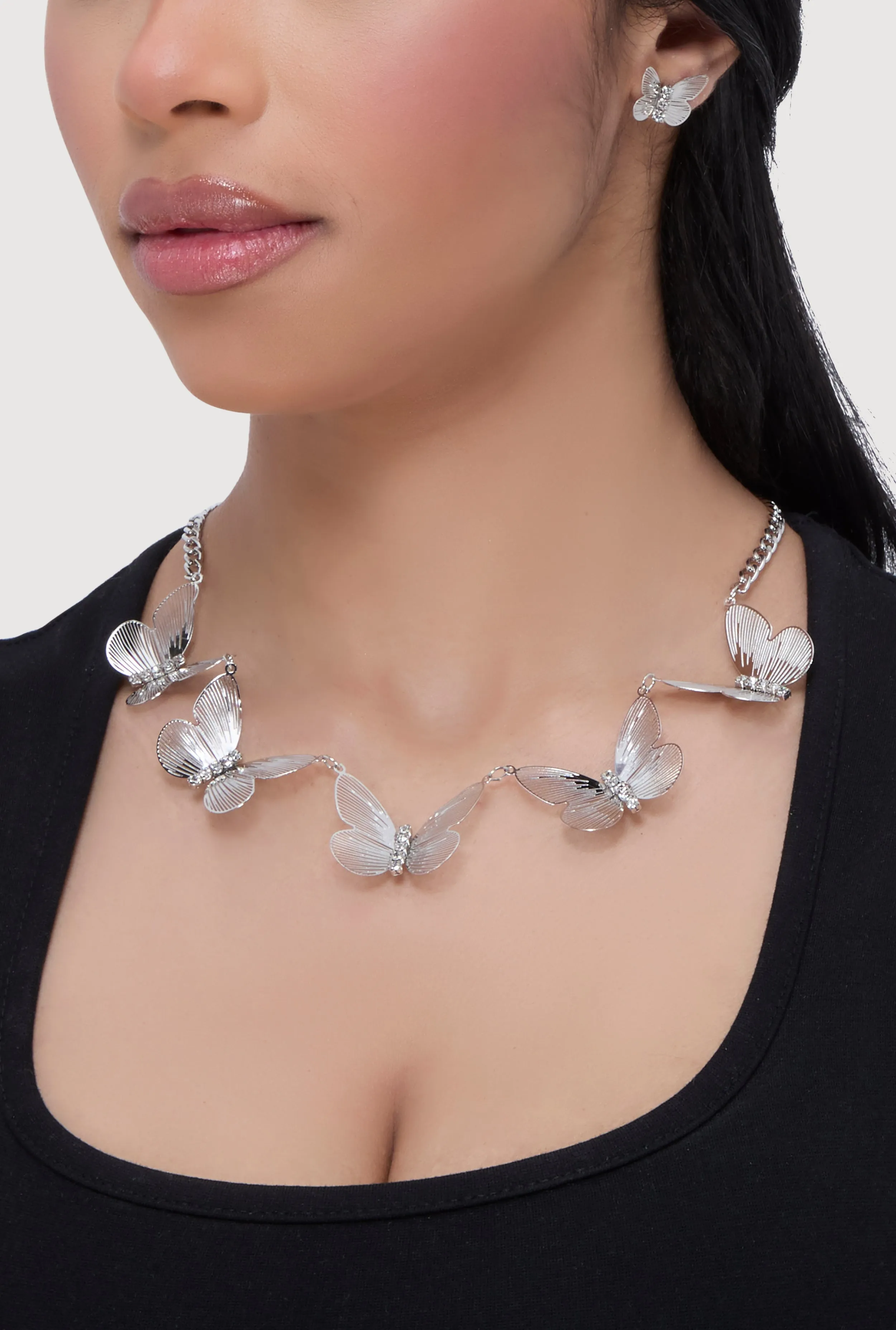 Cubic Zirconia Butterfly Chain Necklace and Stud Earrings sold by Rainbow product image thumbnail 2