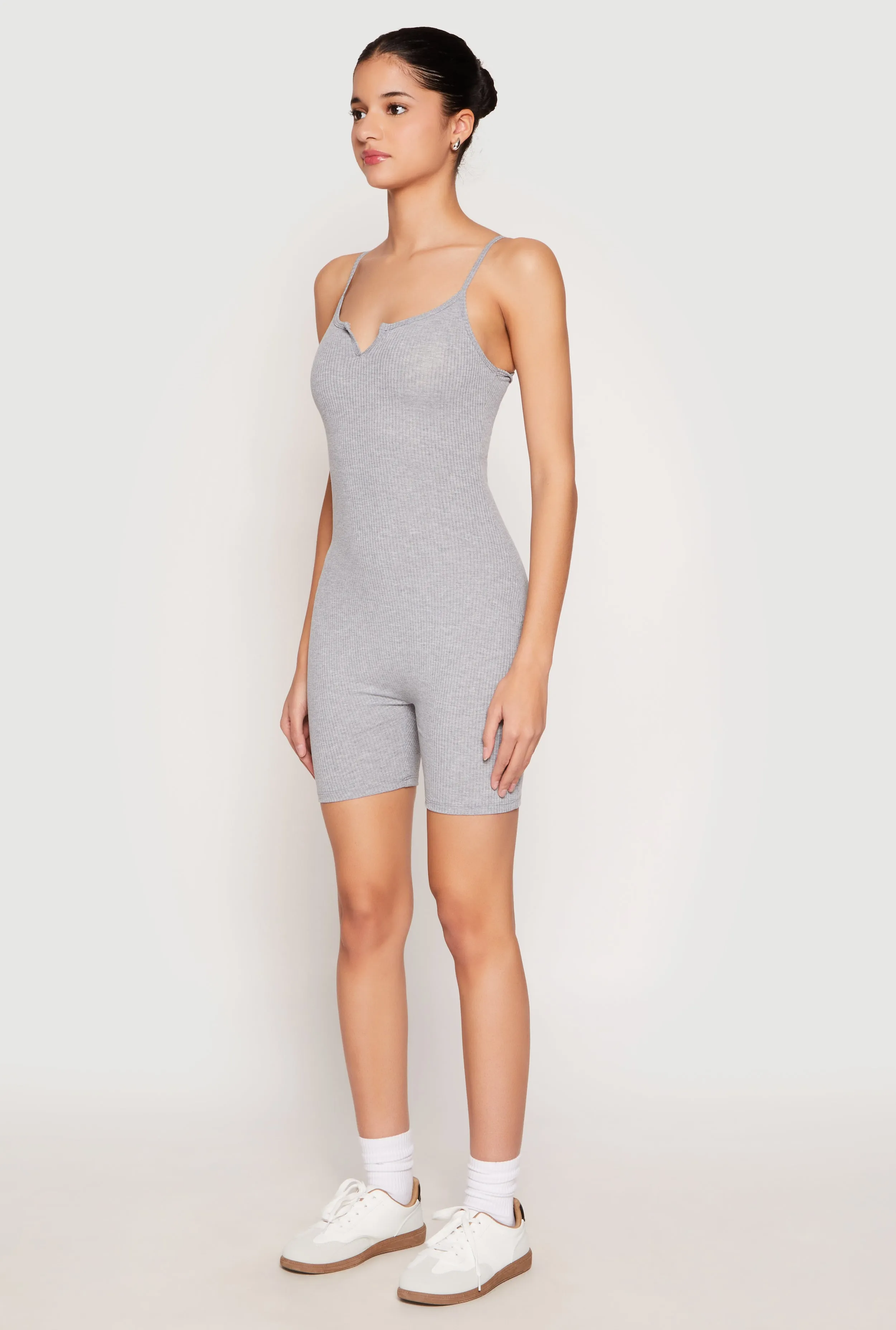 Ribbed Knit Notch Neck Cami Romper sold by Rainbow product image thumbnail 3