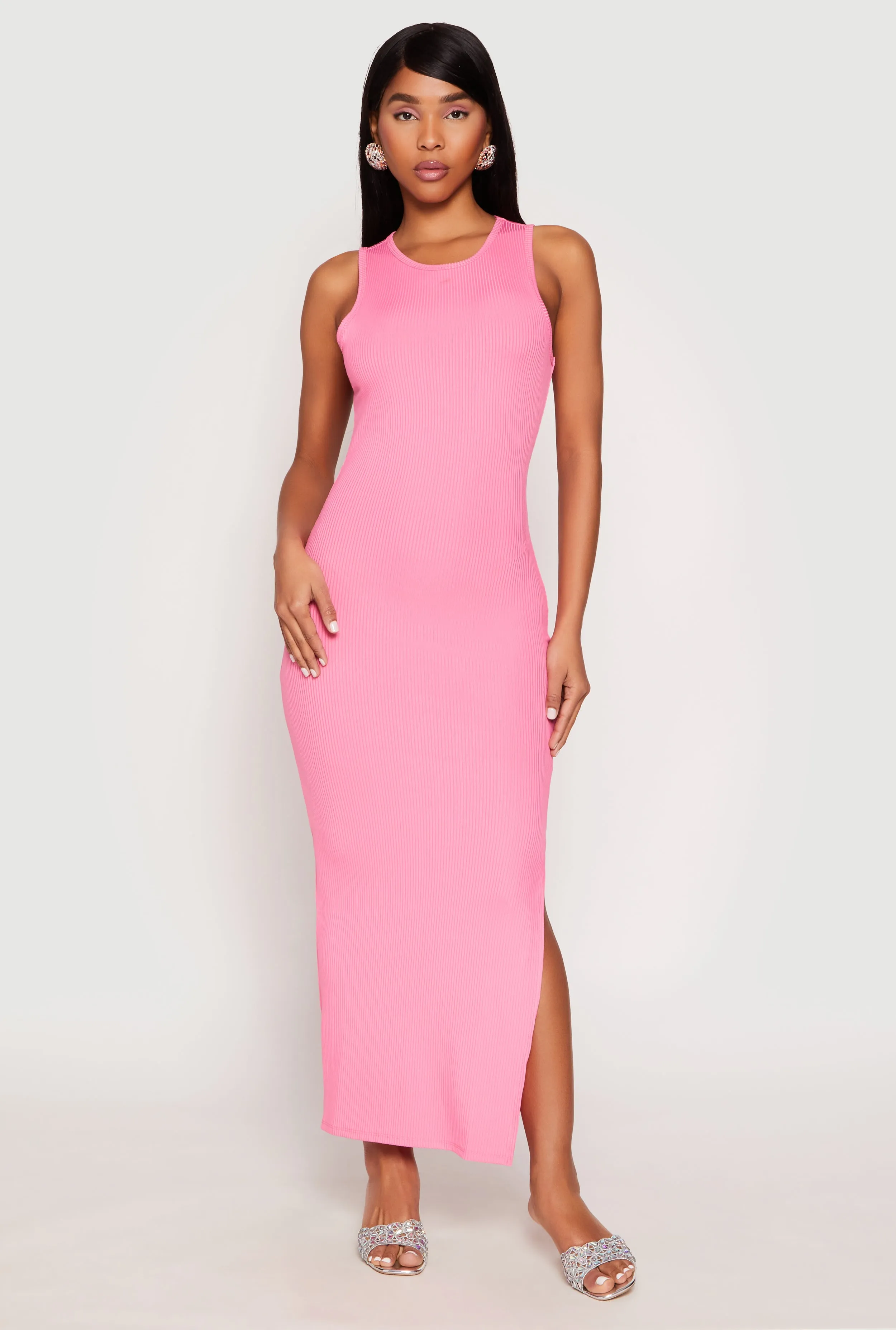 Ribbed Knit Side Slit Tank Maxi Dress sold by Rainbow product image thumbnail 2