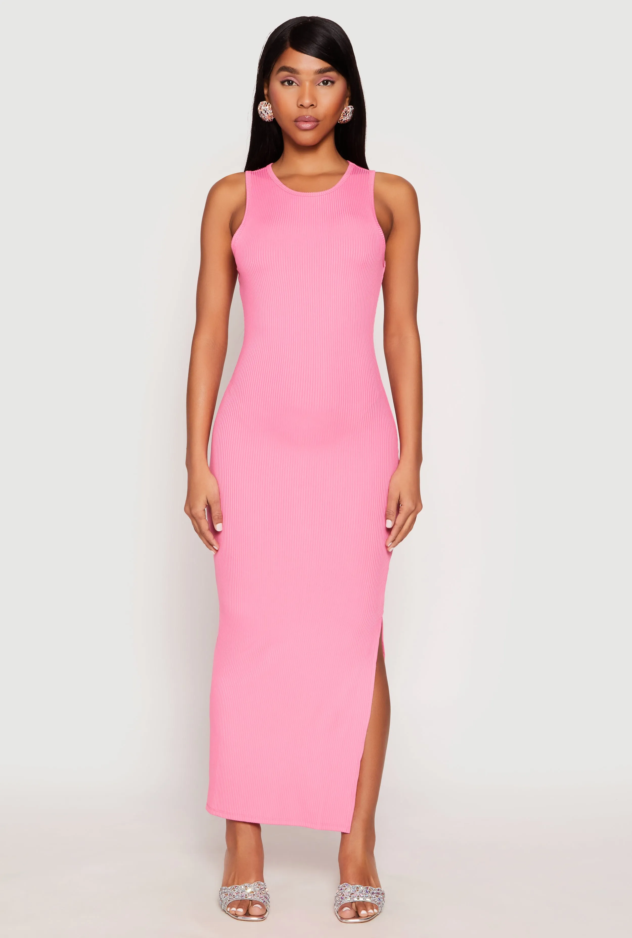 Ribbed Knit Side Slit Tank Maxi Dress sold by Rainbow
