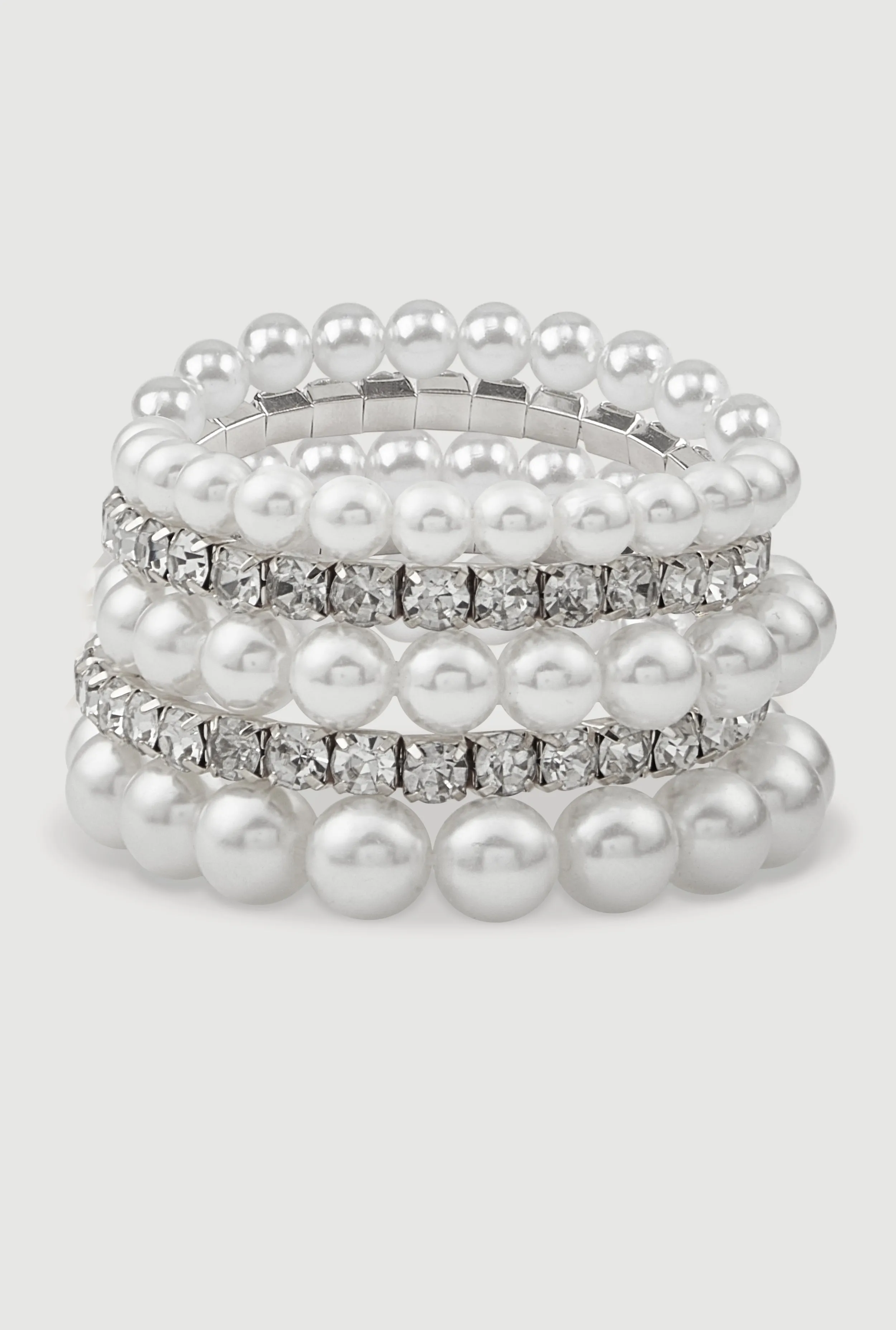 Faux Pearl Rhinestone Stretch Bracelets Set of 5 sold by Rainbow