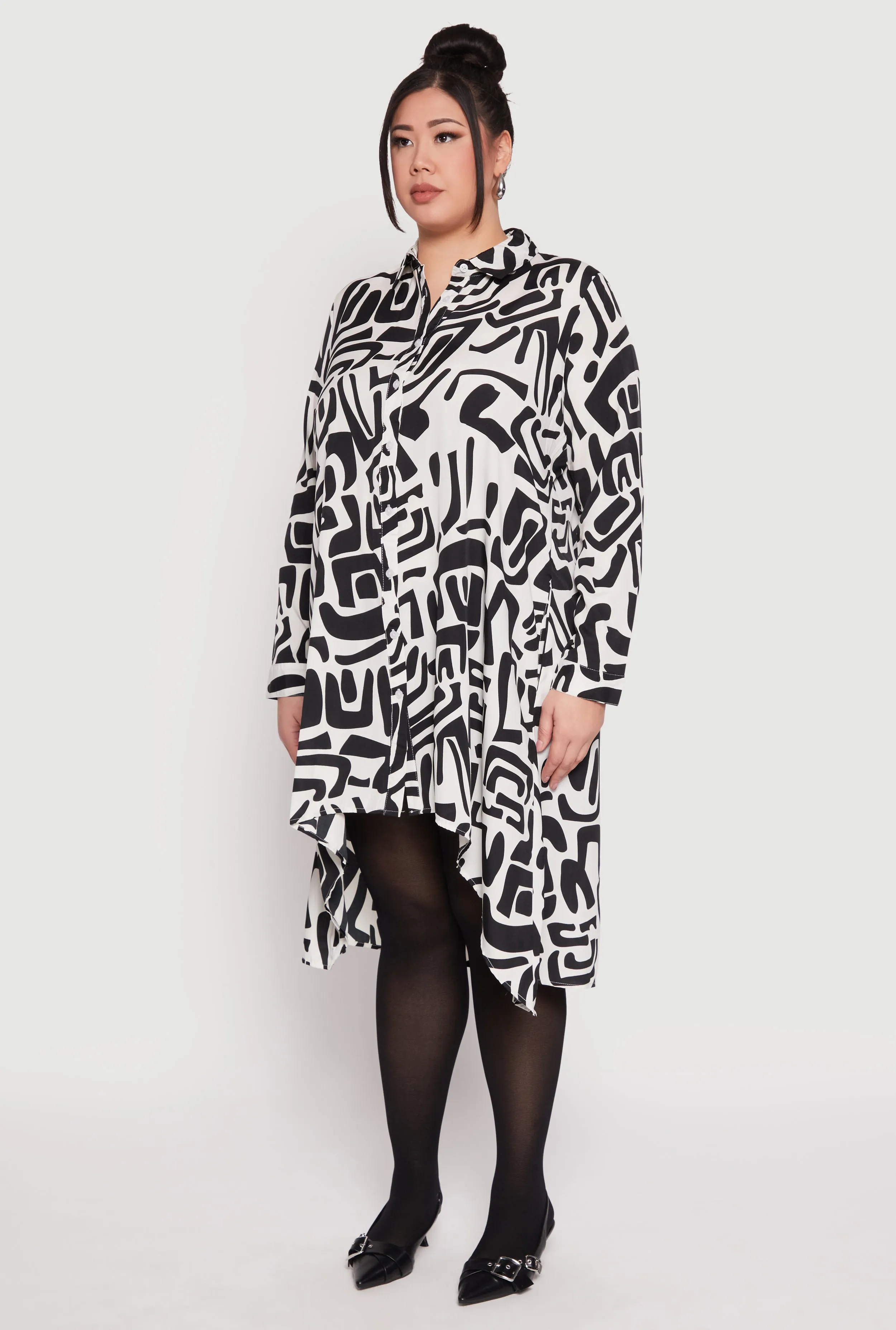 Plus Size Abstract Patterned High Low Shirt Dress sold by Rainbow product image thumbnail 3