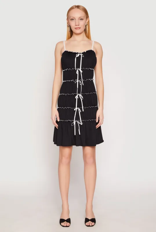 Almost Famous Bow Contrast Tiered Dress sold by Rainbow