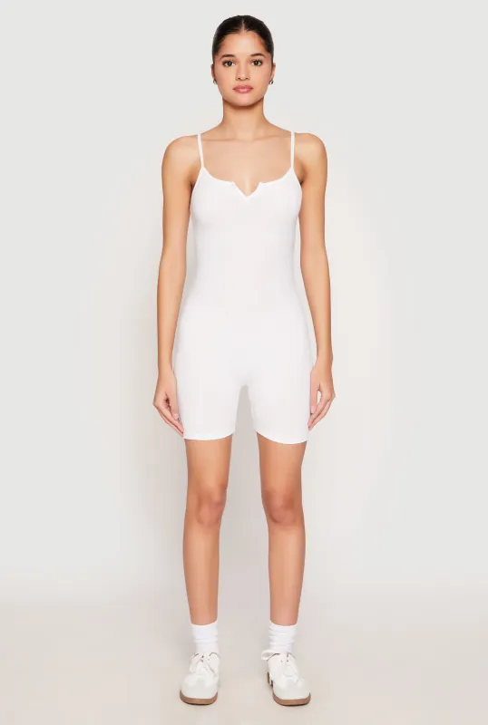 Ribbed Knit Notch Neck Cami Romper sold by Rainbow
