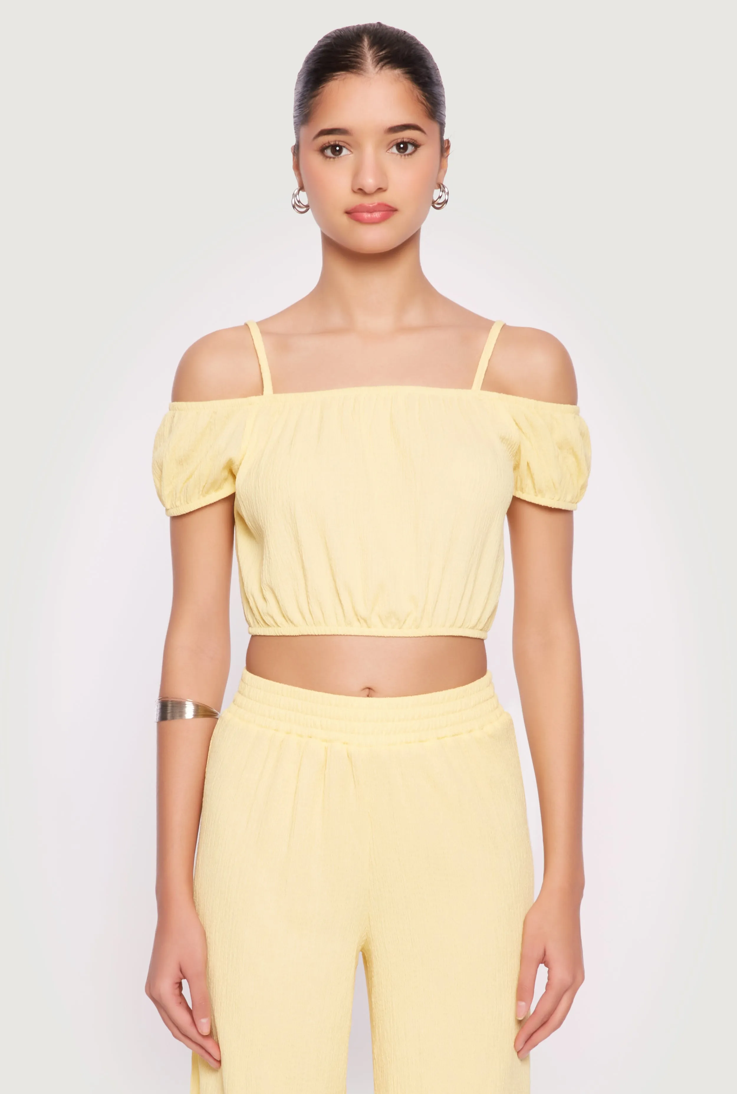 Almost Famous Textured Knit Cold Shoulder Crop Top sold by Rainbow