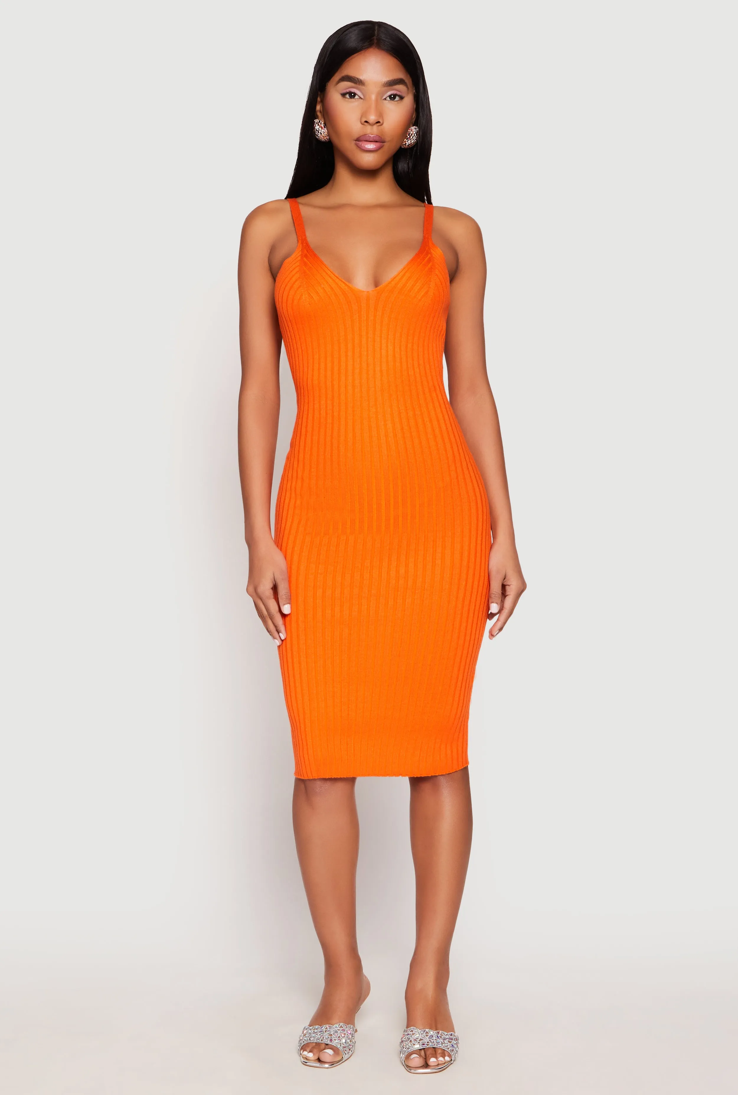 Ribbed Knit V Neck Midi Dress sold by Rainbow product image thumbnail 2