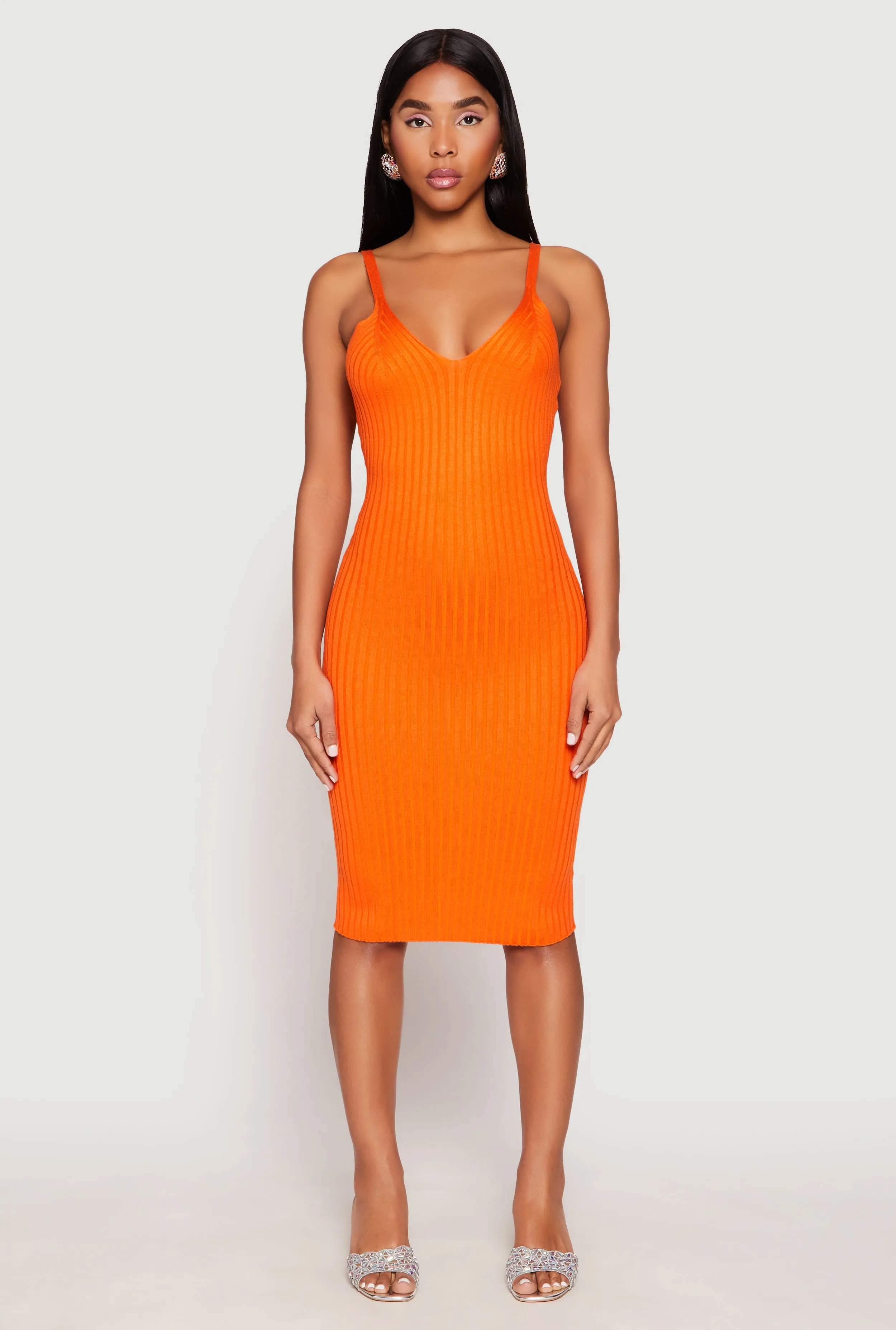 Ribbed Knit V Neck Midi Dress sold by Rainbow