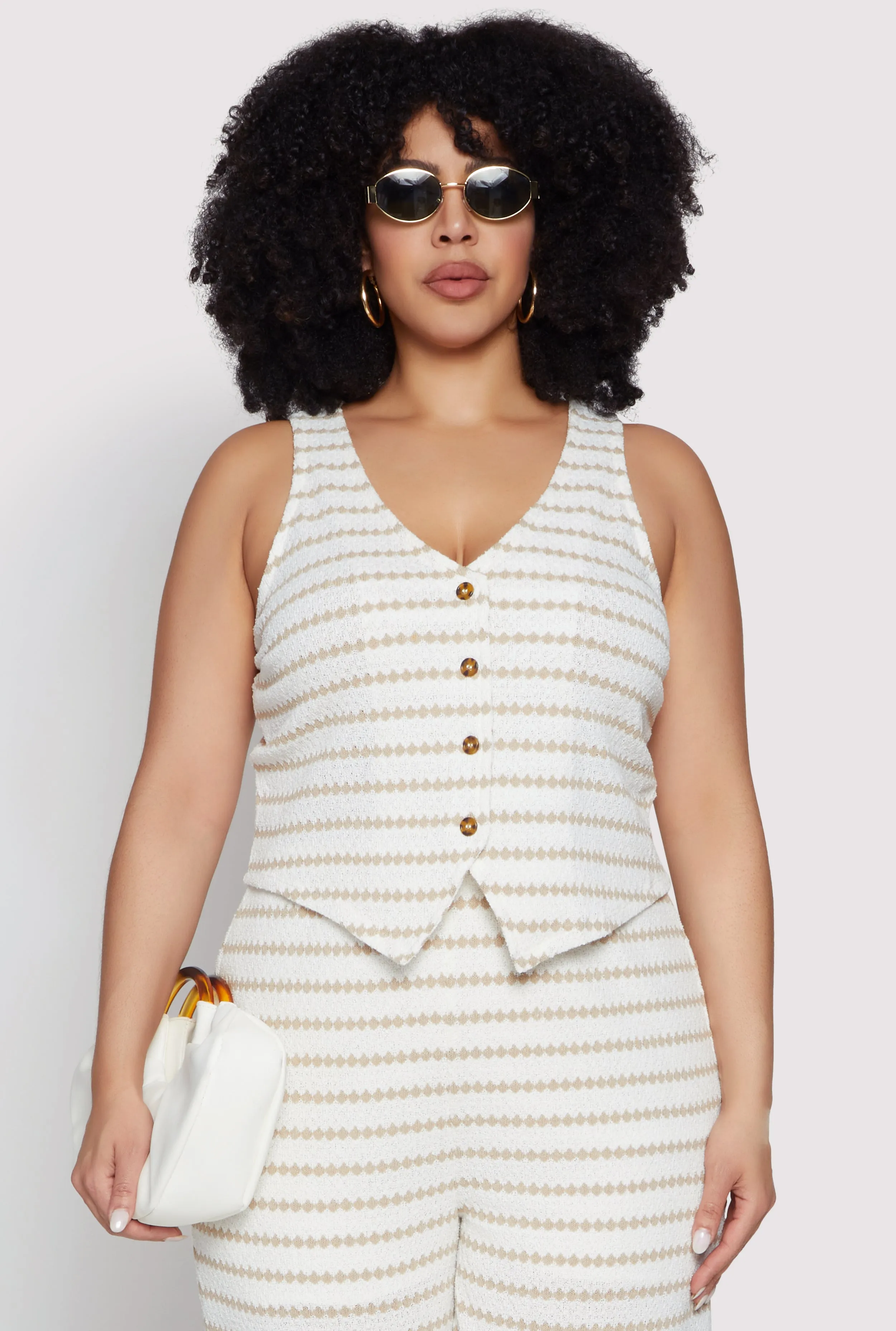 Plus Size Madden Girl Striped Crochet Vest sold by Rainbow
