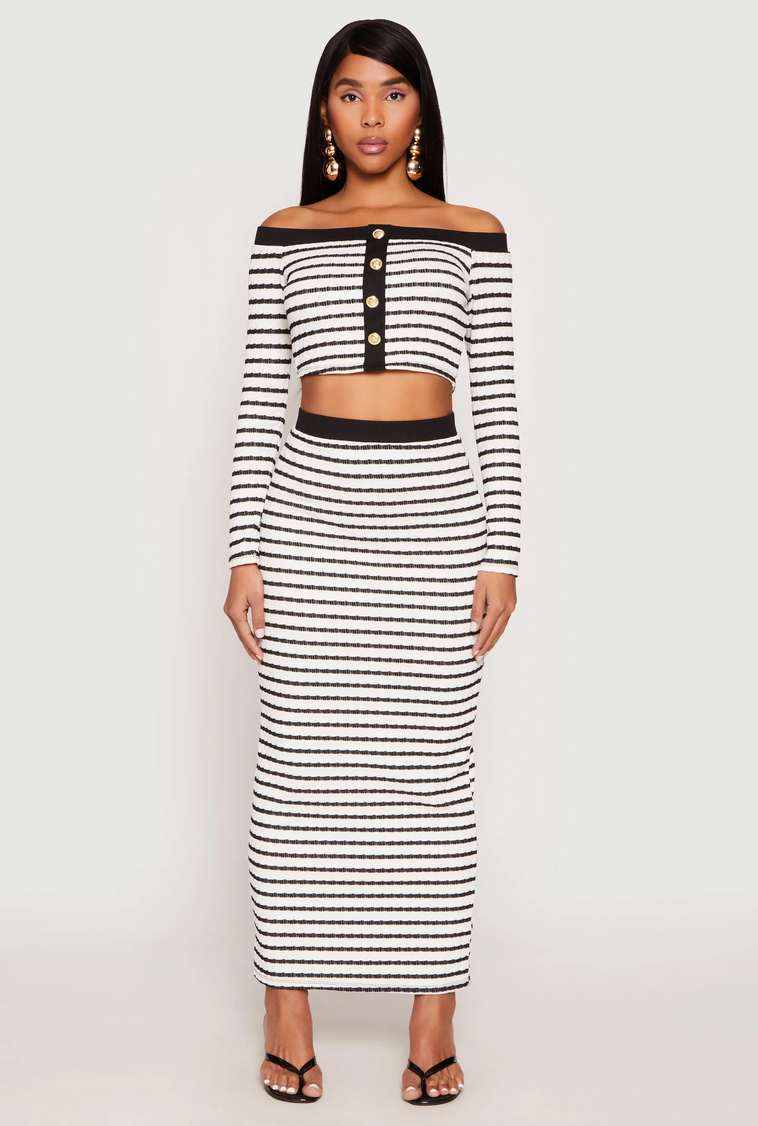 Textured Knit Striped Off the Shoulder Top sold by Rainbow product image thumbnail 2