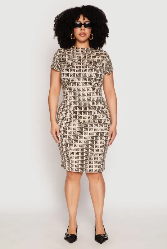 Plus Size Greek Key High Neck Dress sold by Rainbow