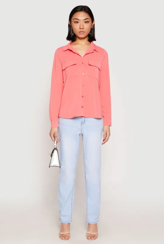 Iris Airy Button Front Cargo Pocket Blouse sold by Rainbow