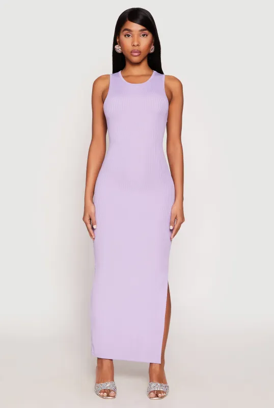 Ribbed Knit Side Slit Tank Maxi Dress sold by Rainbow