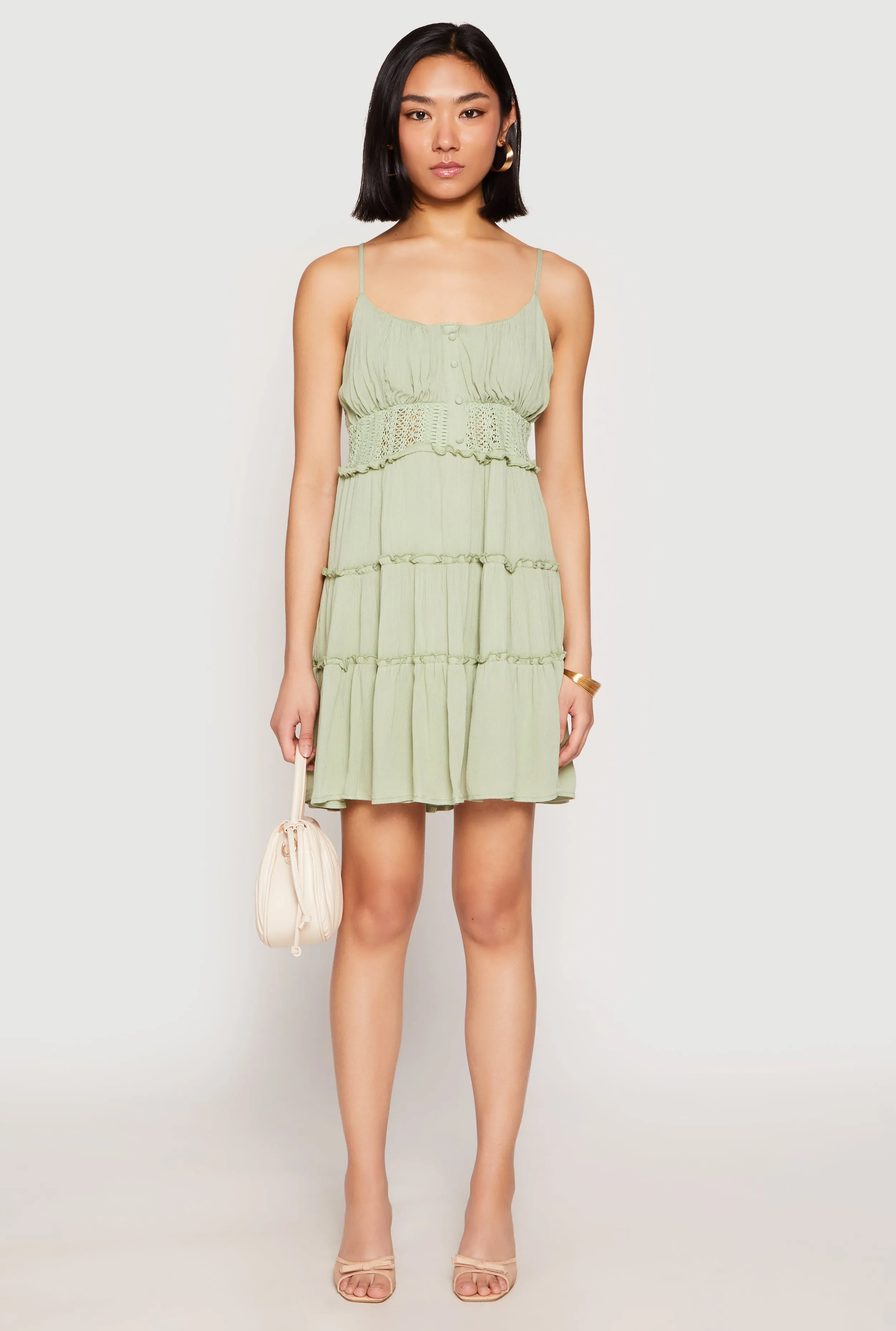 Crochet Detail Smocked Tiered Dress sold by Rainbow