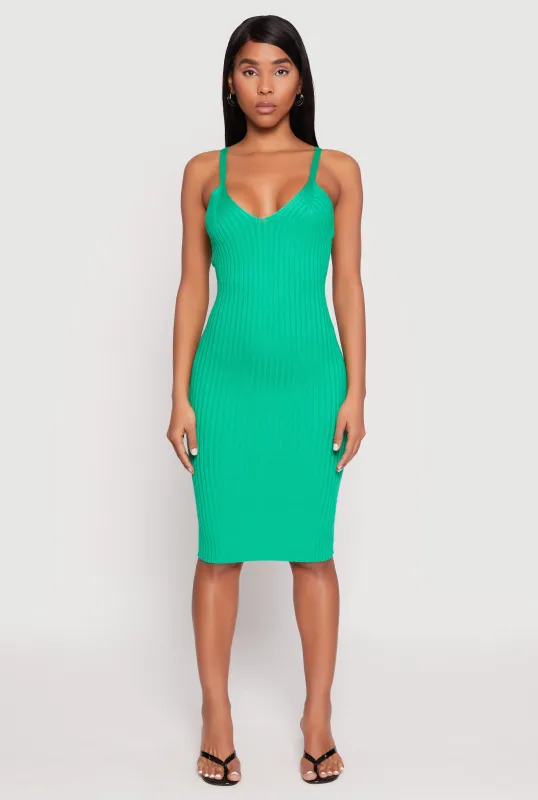 Ribbed Knit V Neck Midi Dress sold by Rainbow