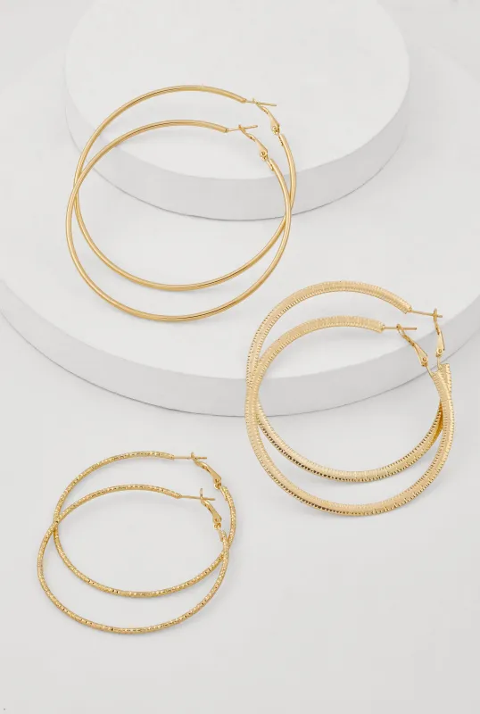Textured Hoop Earrings Set of 3 sold by Rainbow