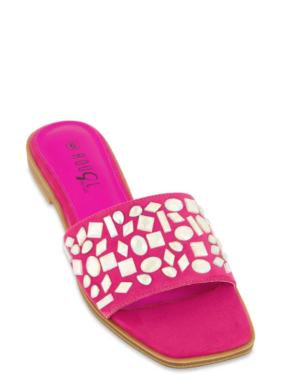 Gemstone Band Square Toe Slide Sandals sold by Rainbow