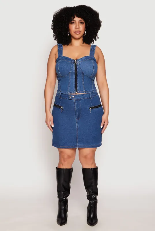 Plus Size Denim Zip Front Mini Skirt sold by Rainbow