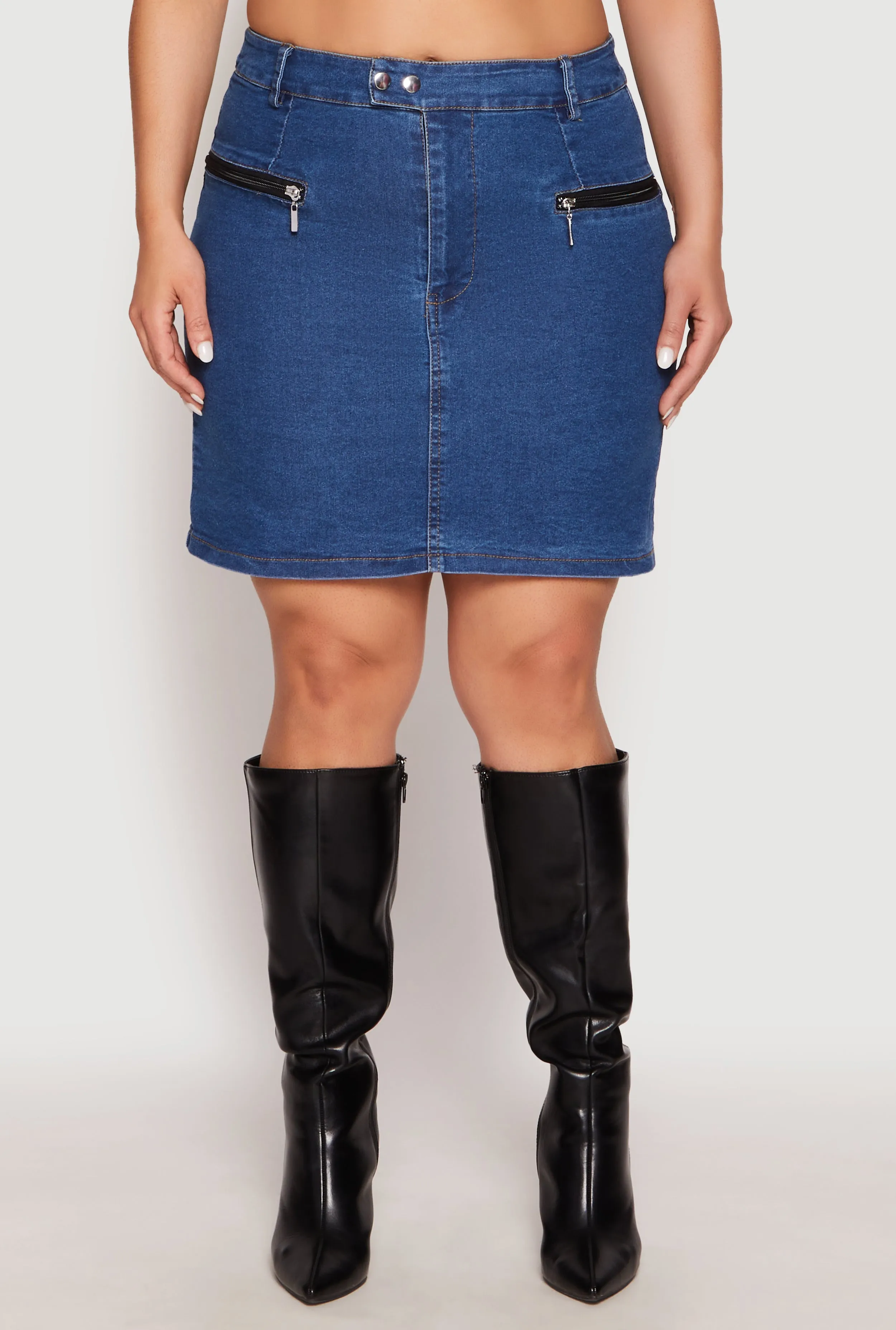 Plus Size Denim Zip Front Mini Skirt sold by Rainbow product image thumbnail 3