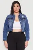 Plus Size WAX Distressed Cropped Denim Jacket sold by Rainbow