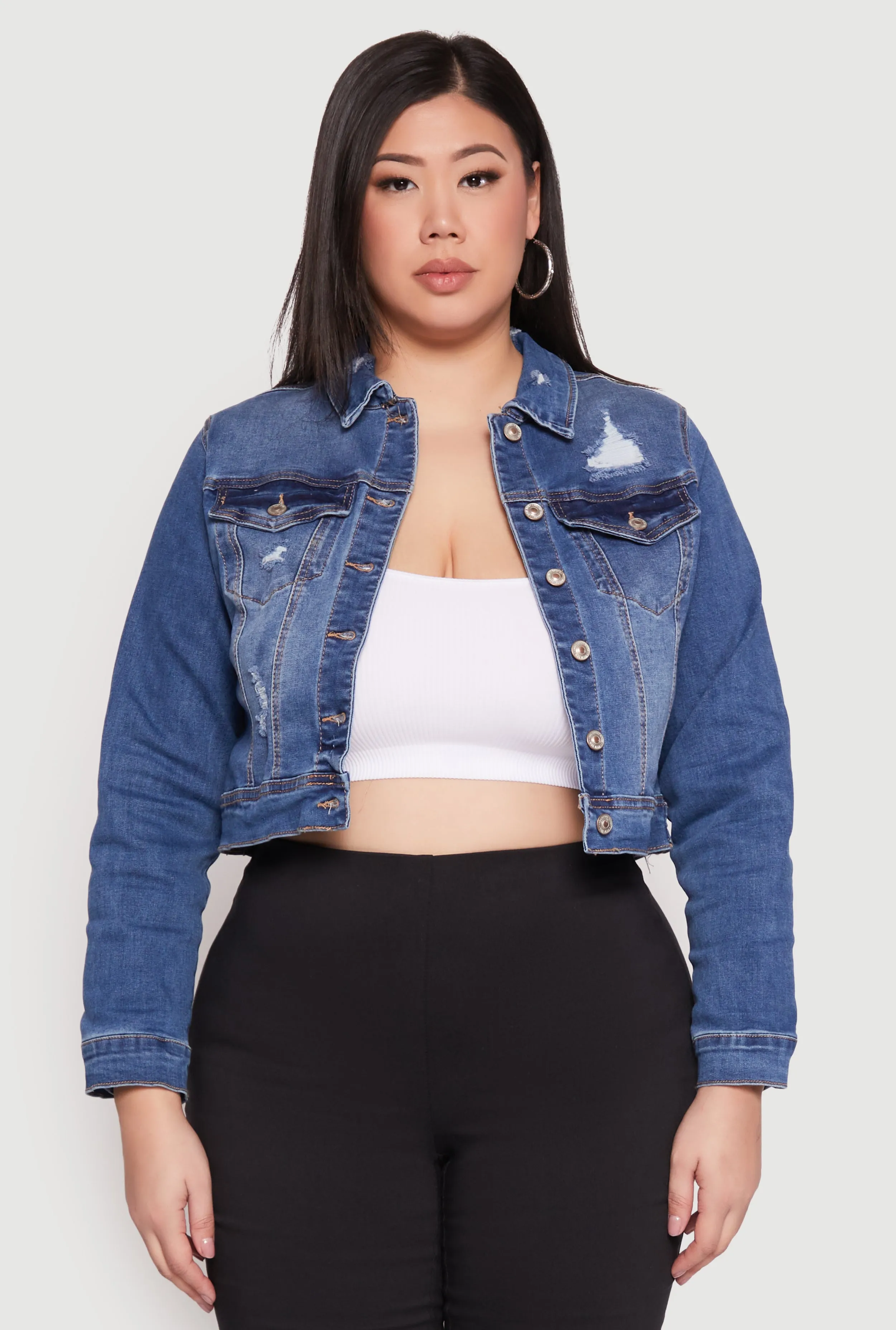 Plus Size WAX Distressed Cropped Denim Jacket sold by Rainbow product image thumbnail 2