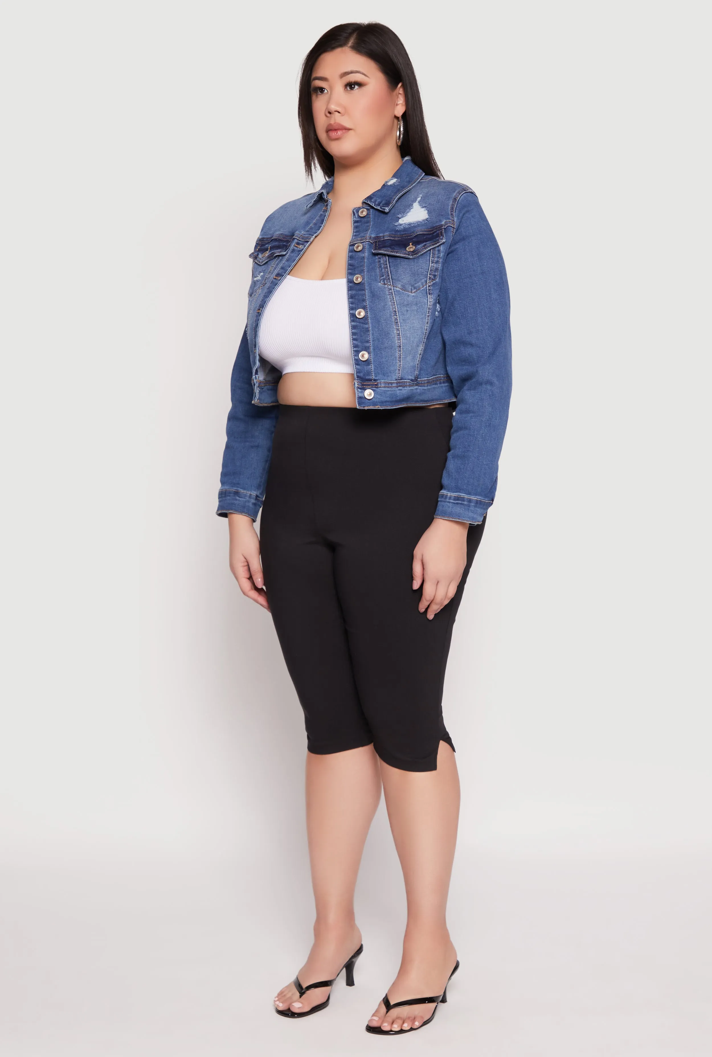 Plus Size WAX Distressed Cropped Denim Jacket sold by Rainbow product image thumbnail 5