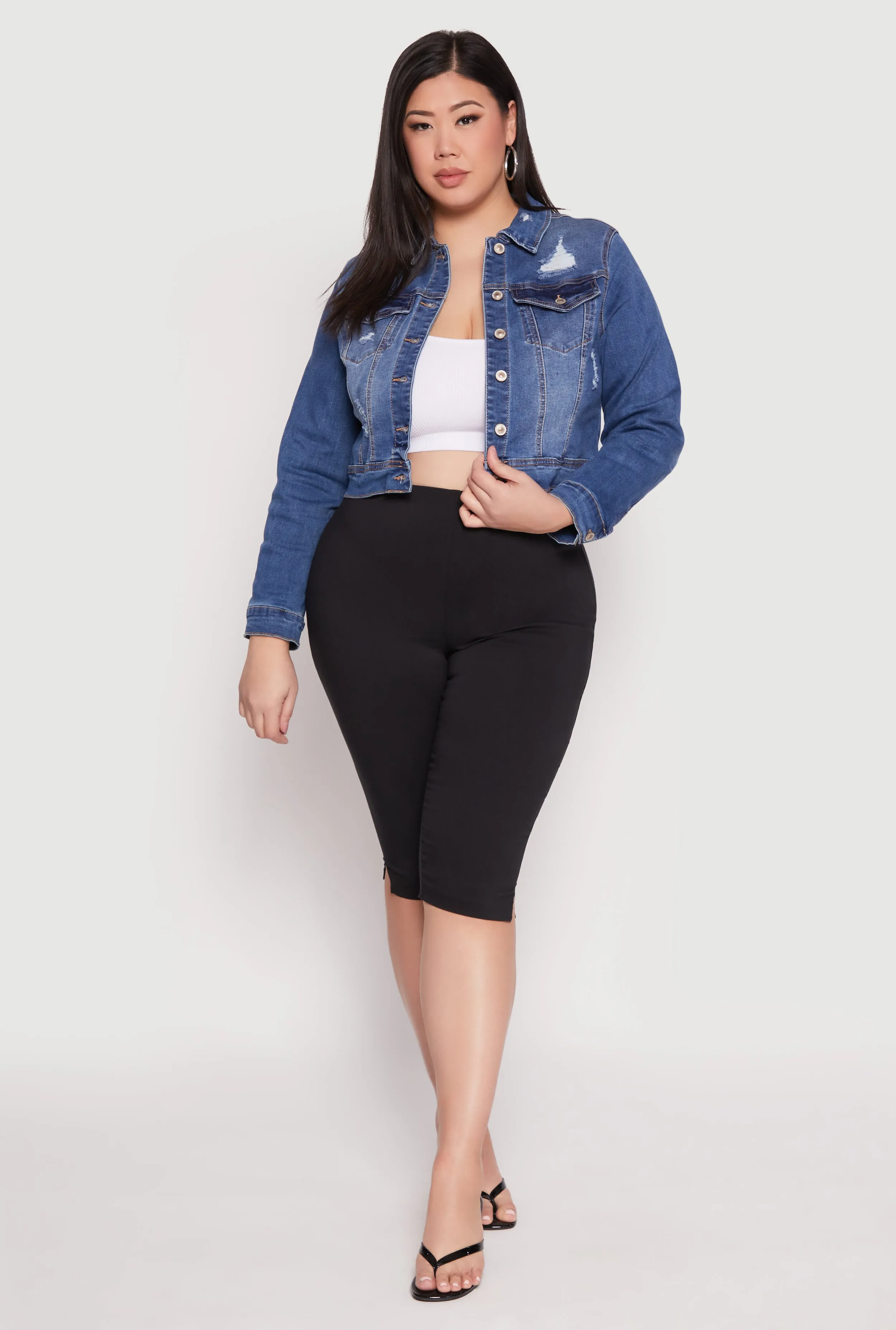 Plus Size WAX Distressed Cropped Denim Jacket sold by Rainbow product image thumbnail 3