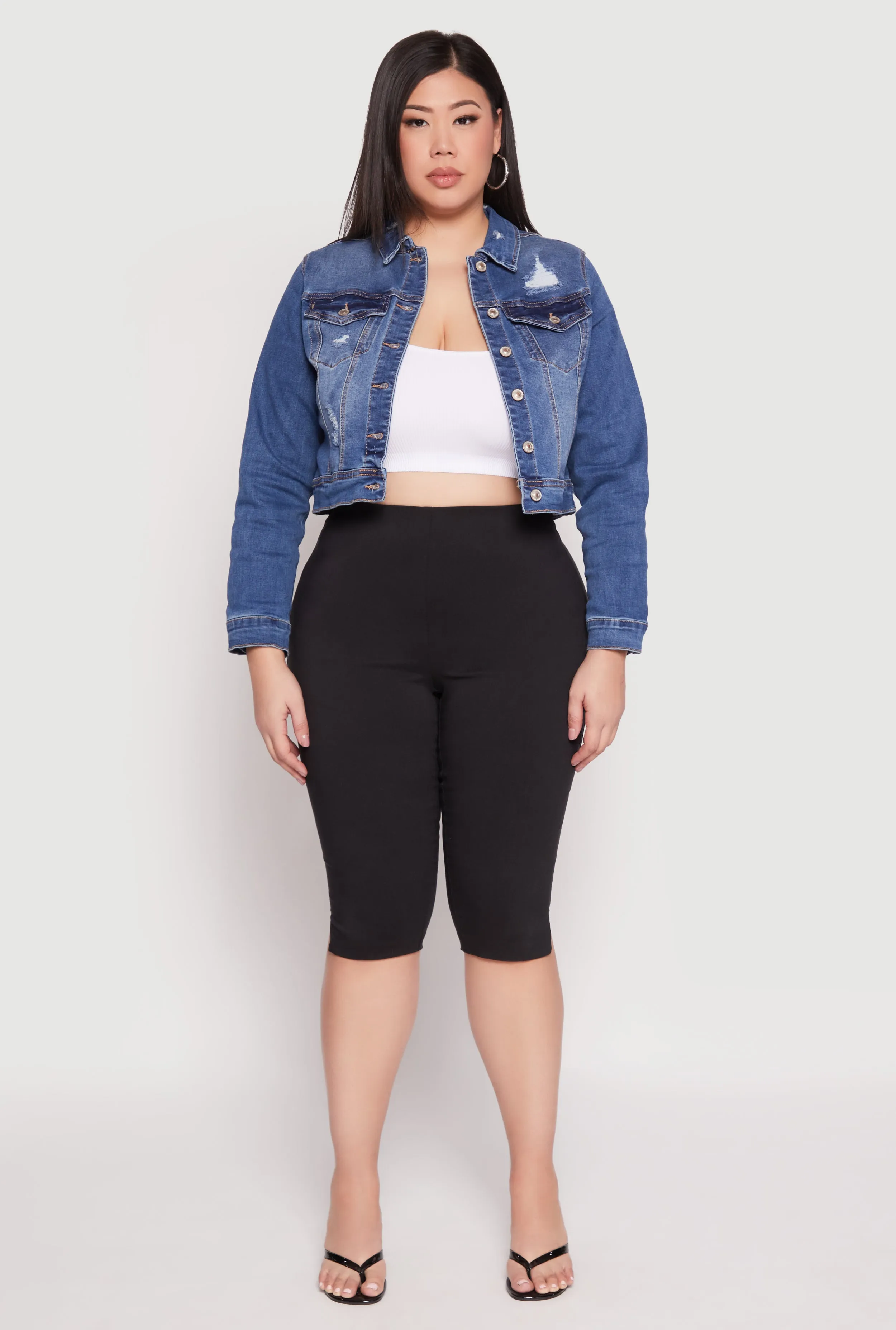 Plus Size WAX Distressed Cropped Denim Jacket sold by Rainbow
