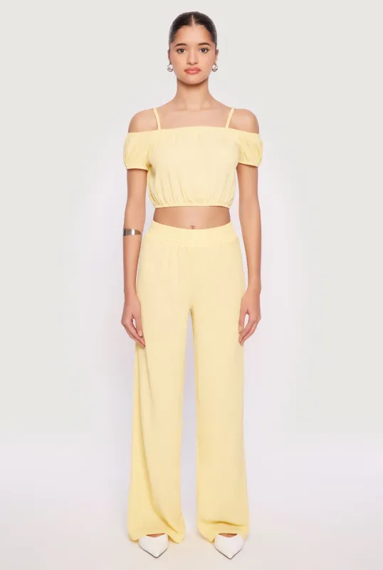 Almost Famous Textured Knit Wide Leg Pants sold by Rainbow