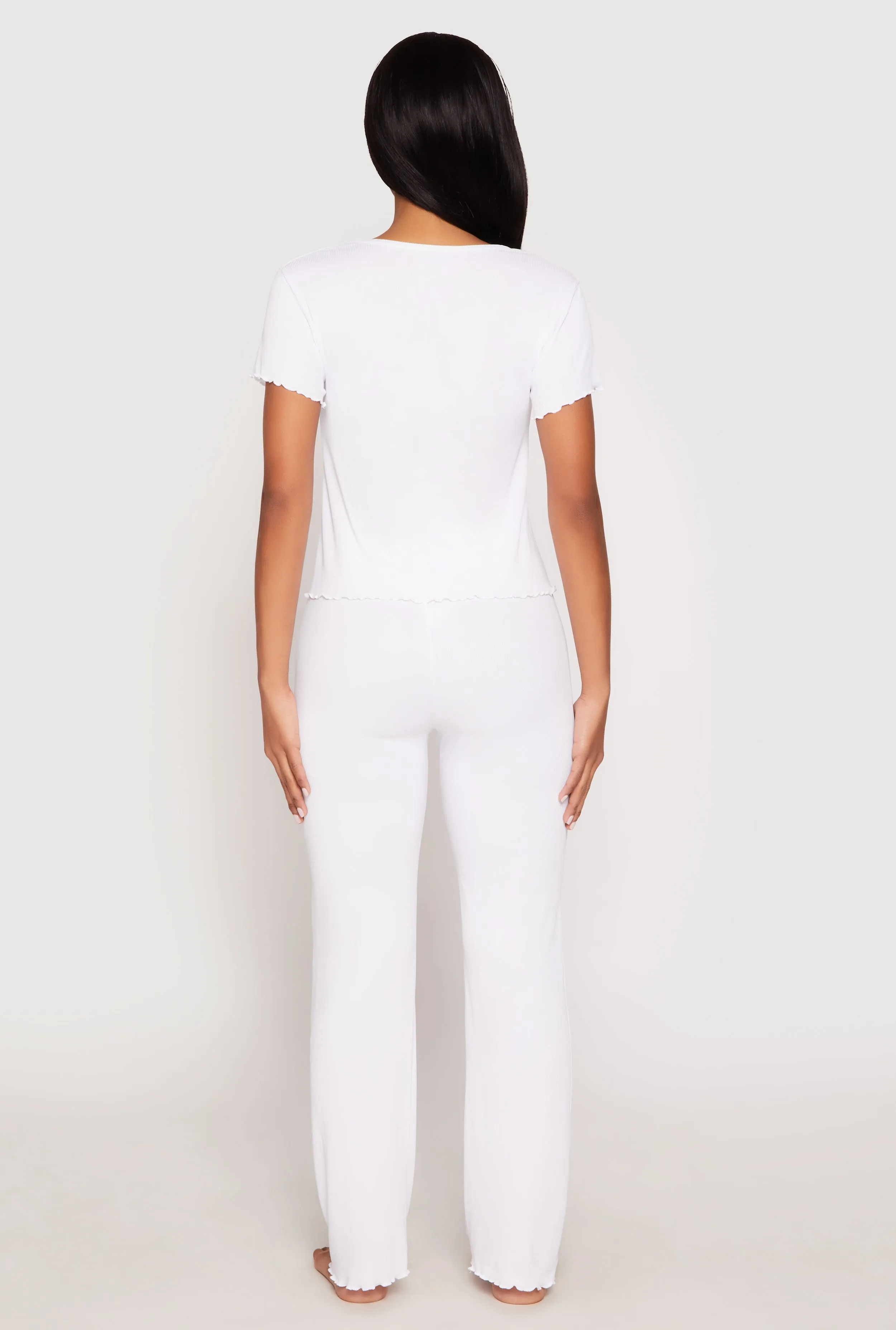 Rib Knit Rose Ruched Pajama T Shirt and Wide Leg Pants sold by Rainbow product image thumbnail 3