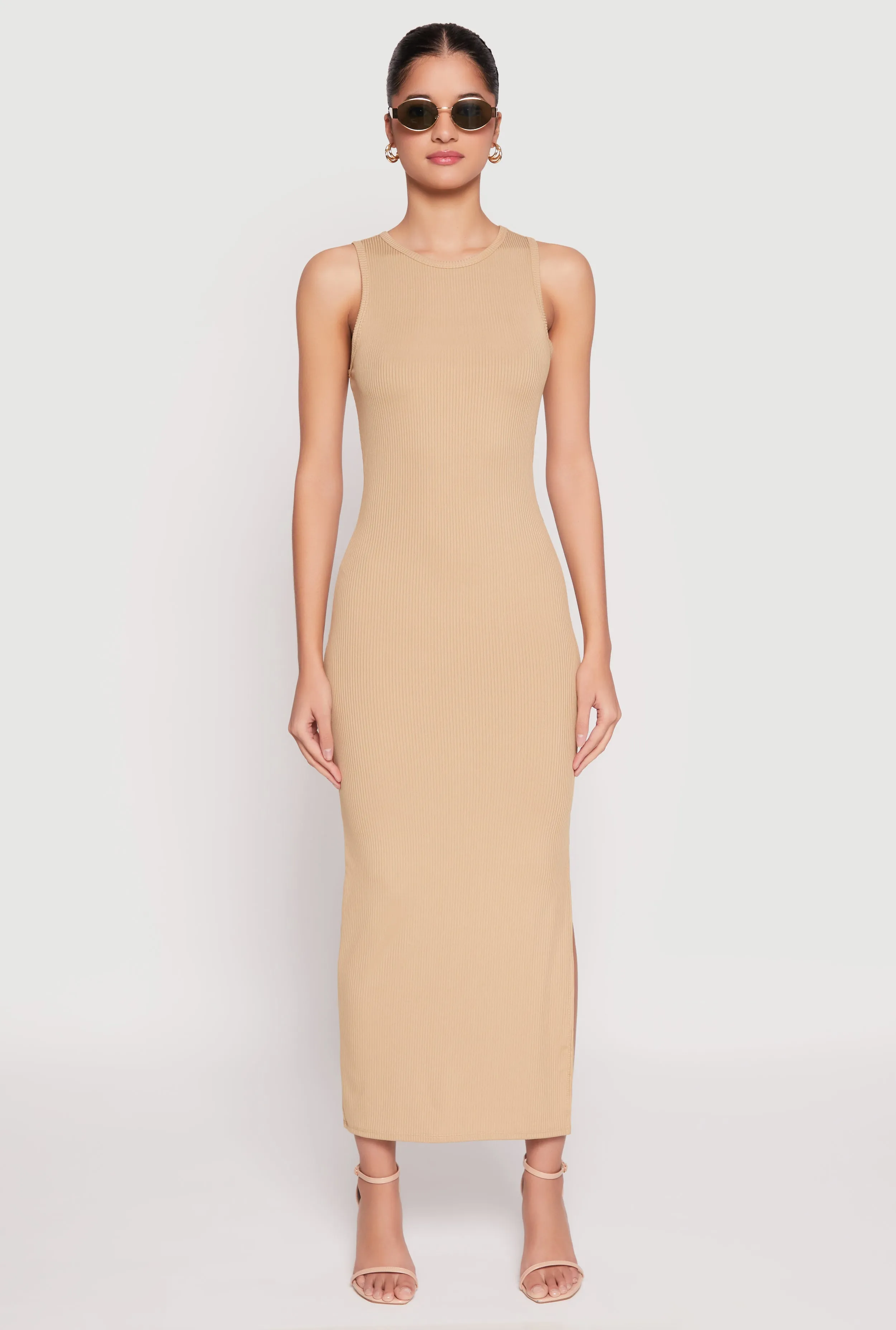 Ribbed Knit Side Slit Tank Maxi Dress sold by Rainbow