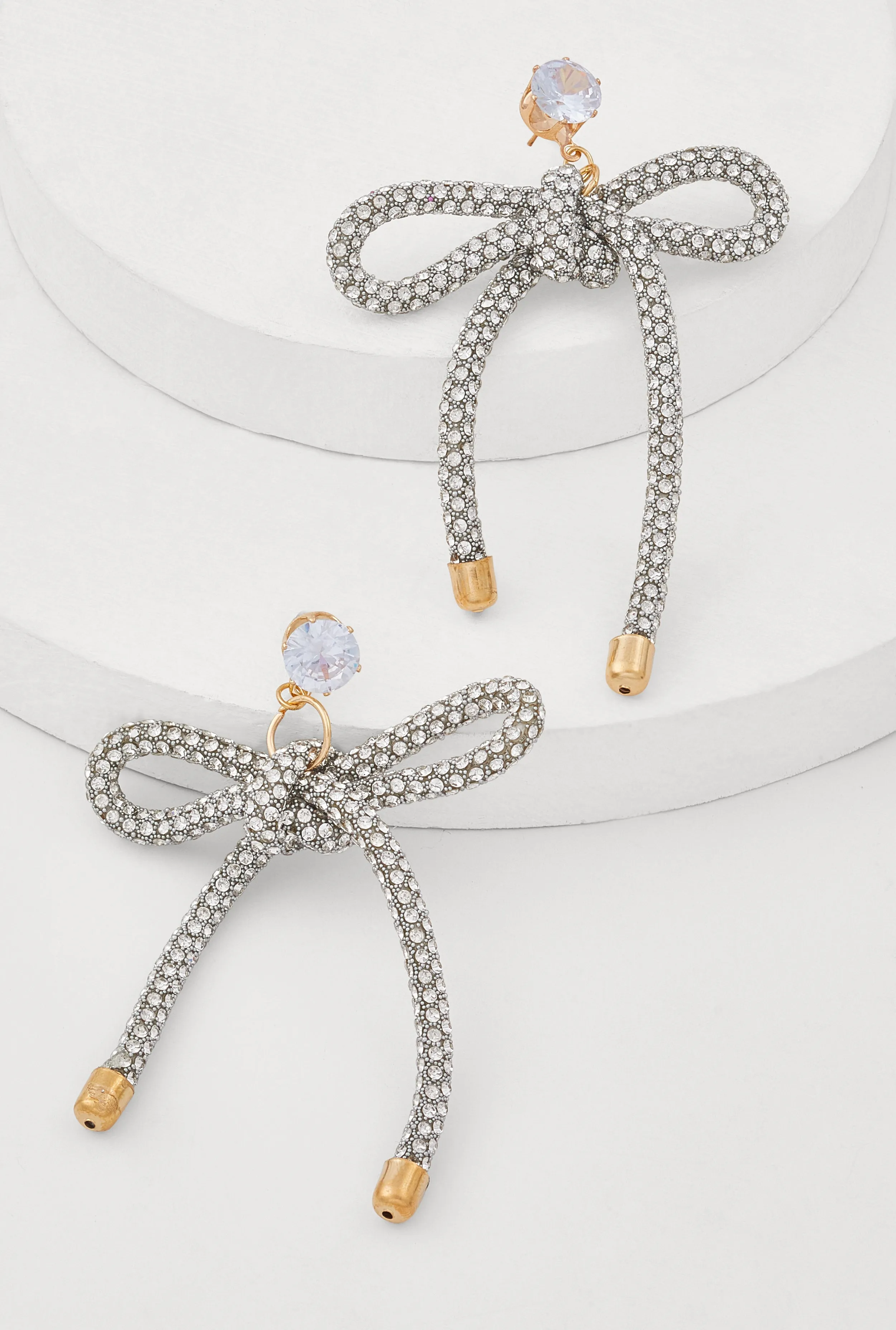 Cubic Zirconia Bow Drop Earrings sold by Rainbow