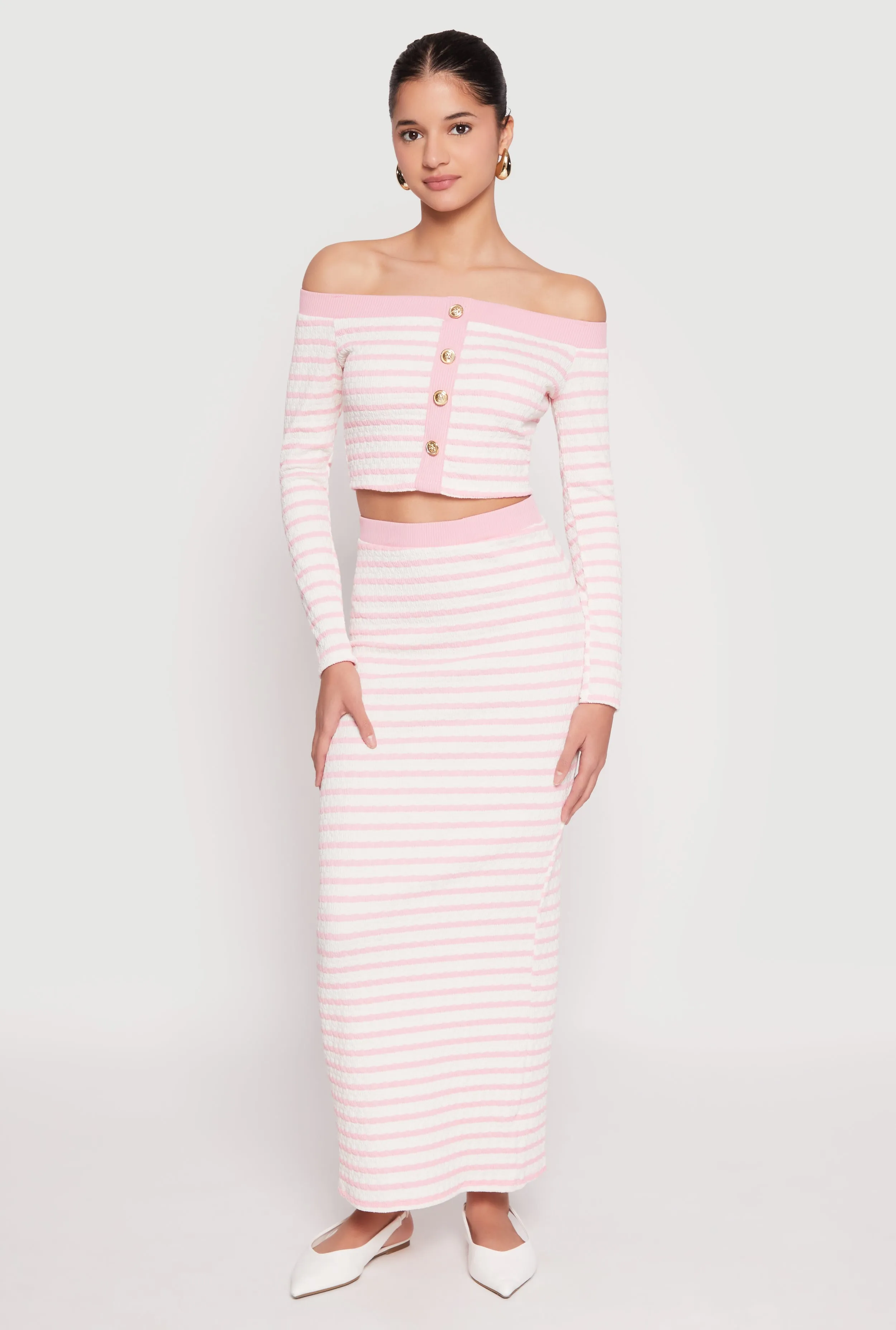 Textured Knit Striped Off the Shoulder Top sold by Rainbow product image thumbnail 3