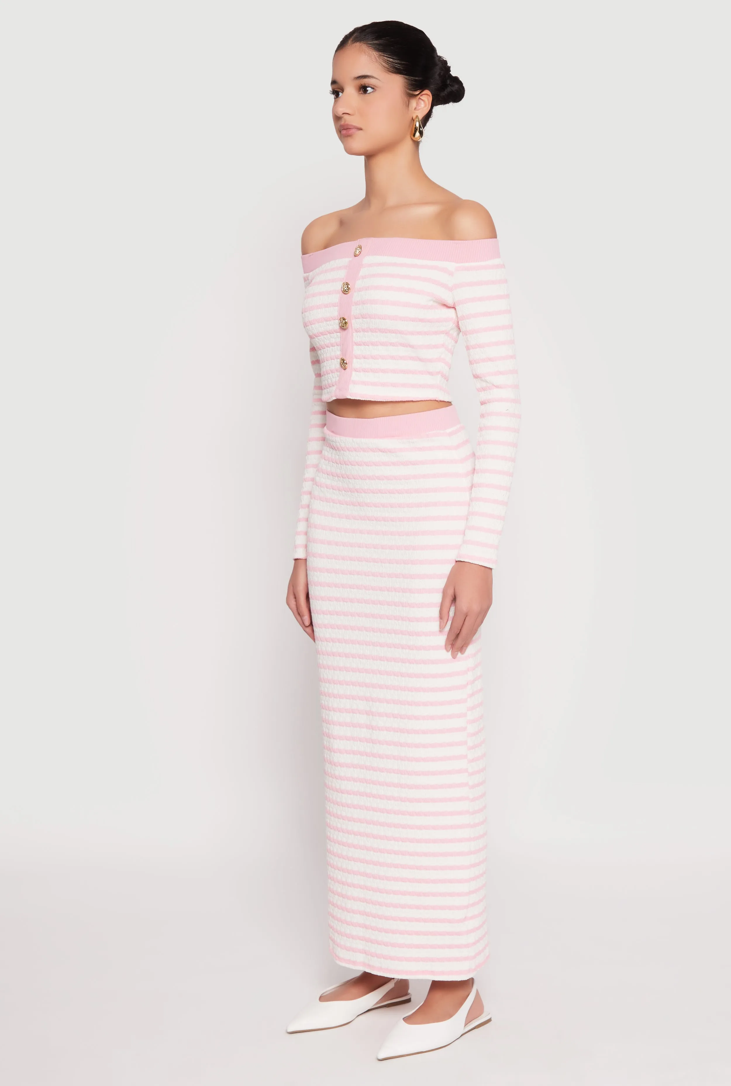 Textured Knit Striped Off the Shoulder Top sold by Rainbow product image thumbnail 5