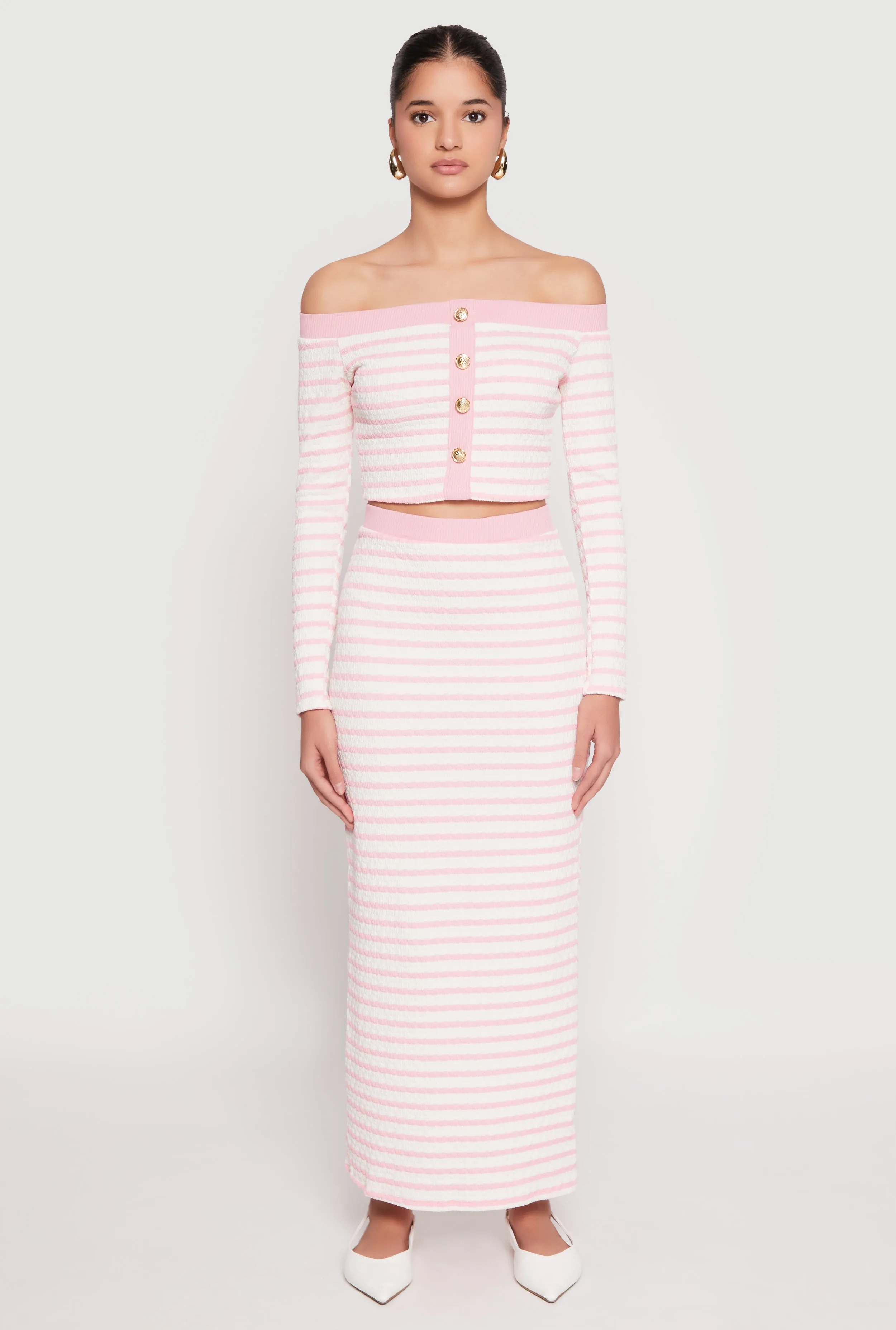 Textured Knit Striped Off the Shoulder Top sold by Rainbow product image thumbnail 2