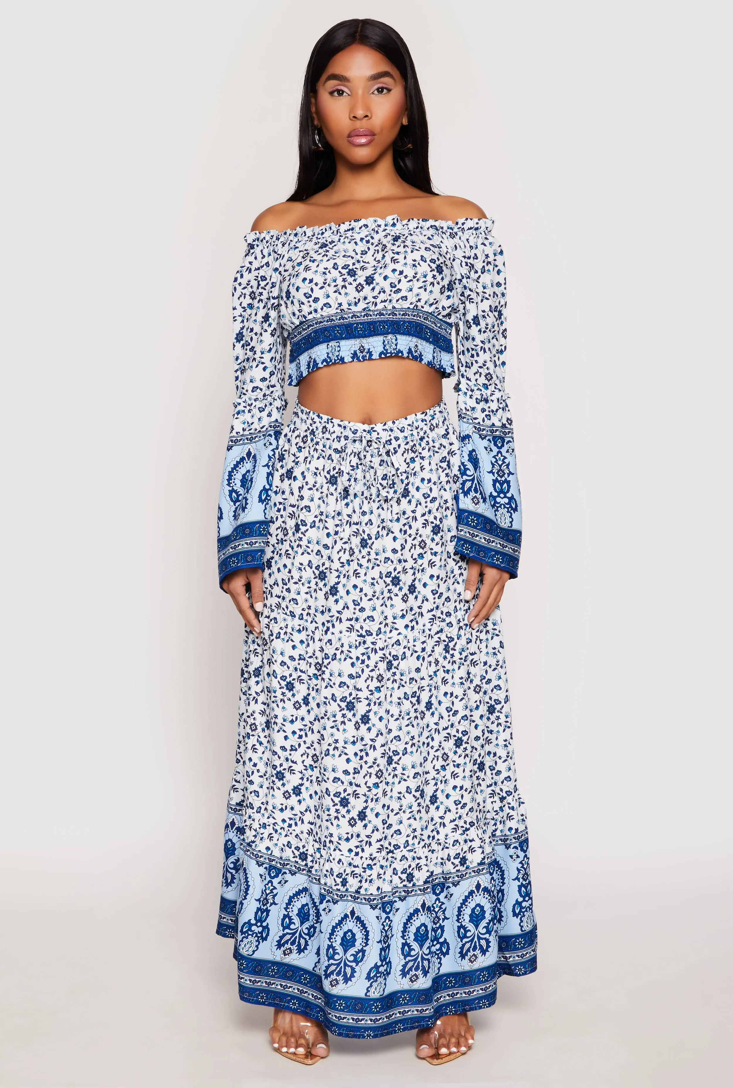 Gauze Knit Floral Border Print Maxi Skirt sold by Rainbow