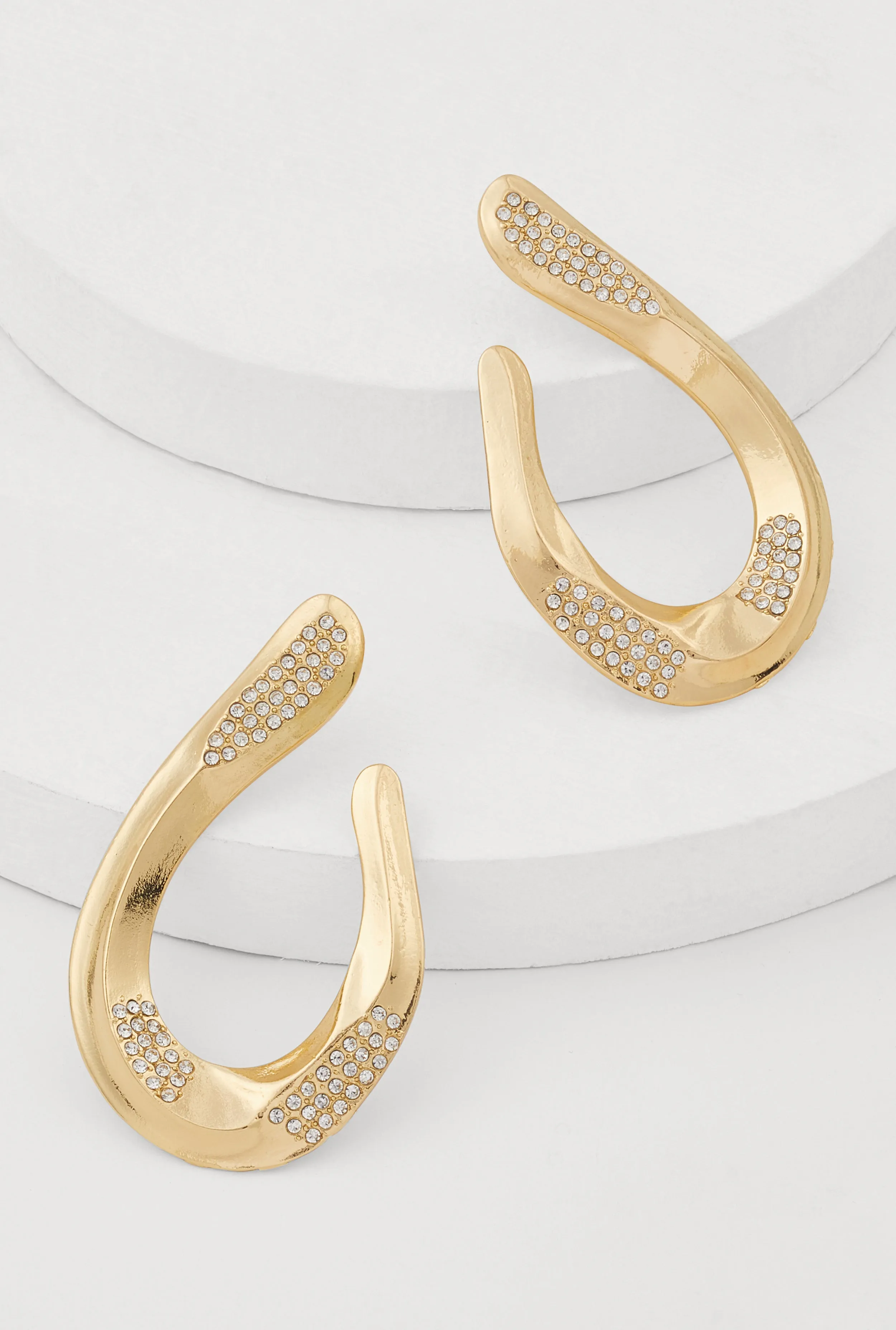 Abstract Rhinestone Studded Hoop Earrings sold by Rainbow