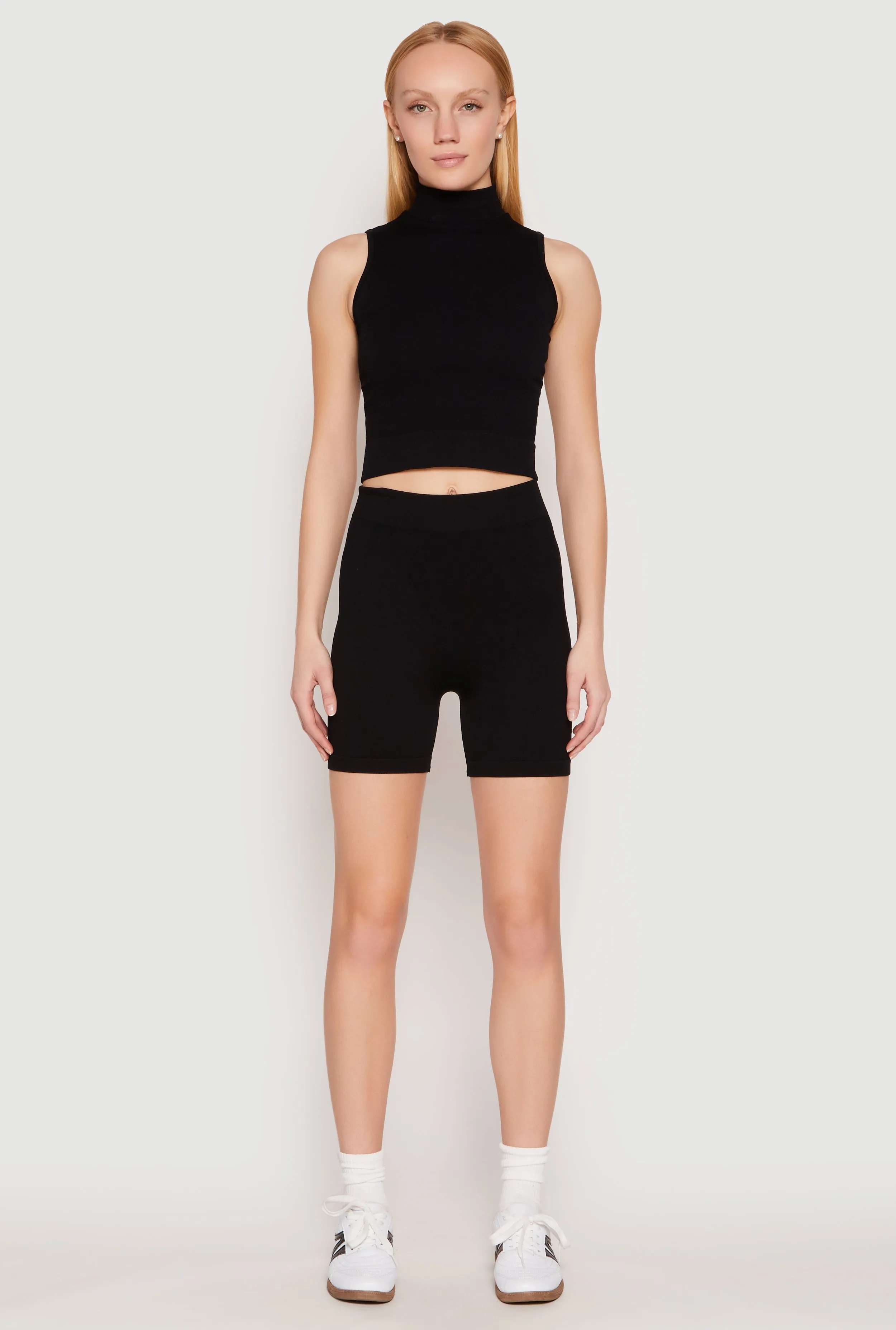 Seamless Rib Knit Mock Neck Tank Top and Biker Shorts sold by Rainbow