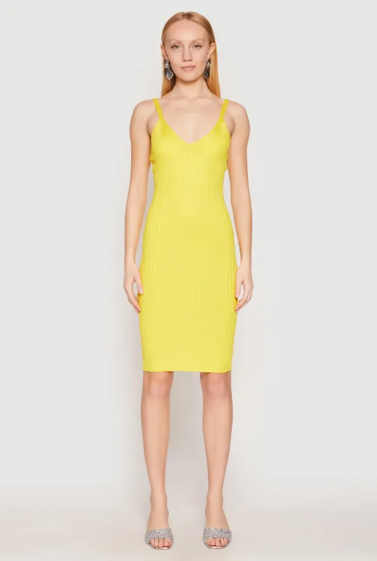 Ribbed Knit V Neck Midi Dress sold by Rainbow