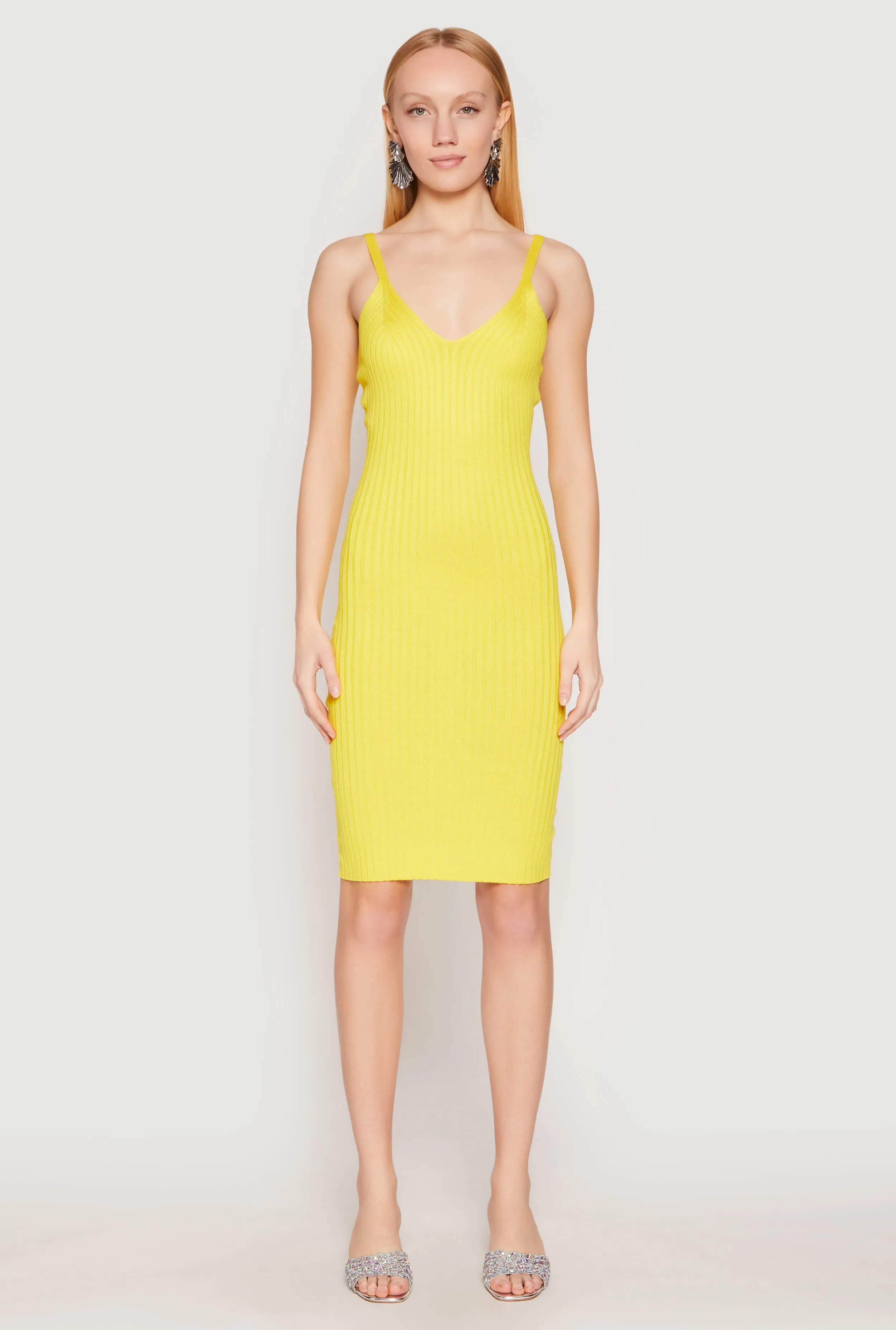 Ribbed Knit V Neck Midi Dress sold by Rainbow