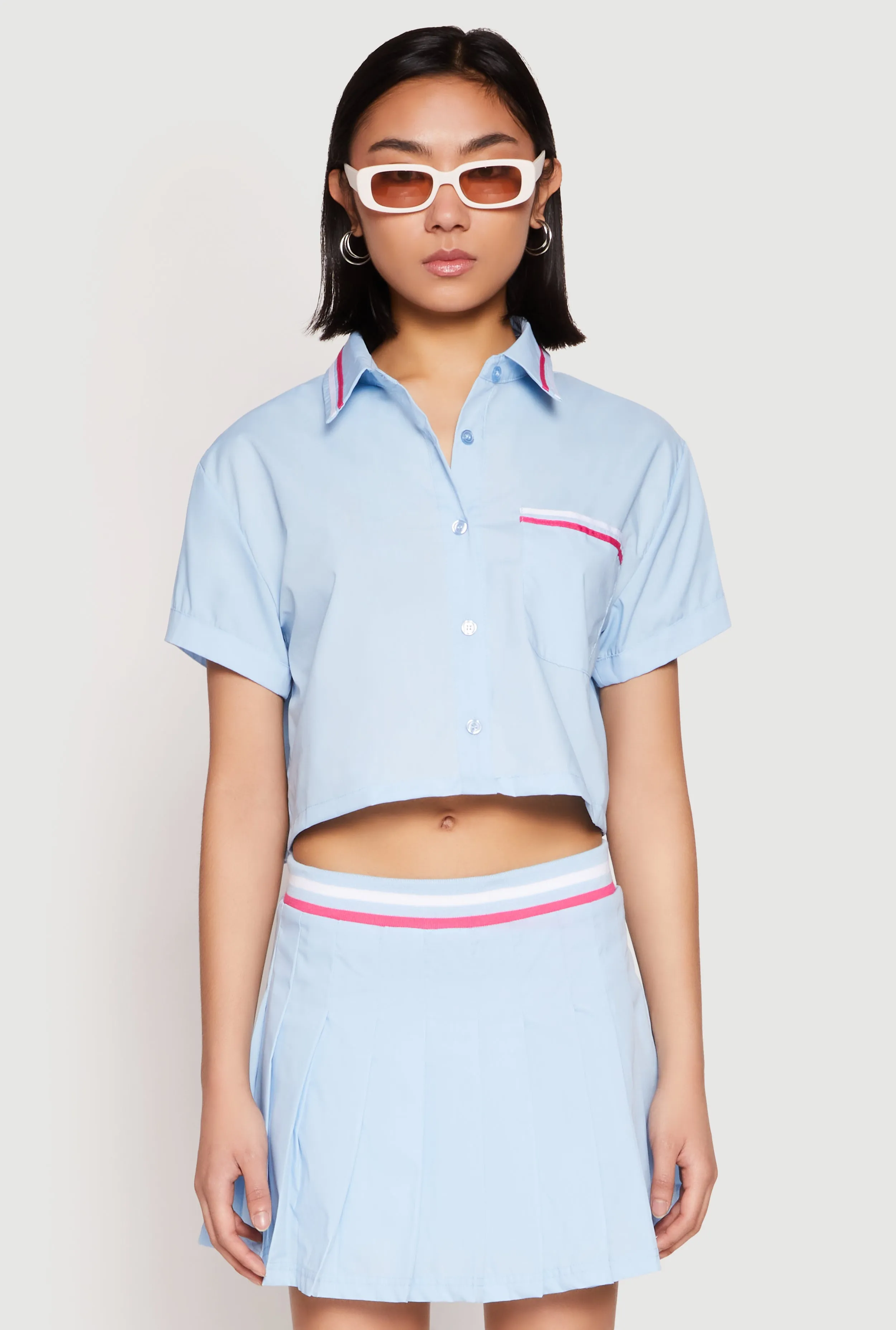 Poplin Varsity Stripe Cropped Shirt sold by Rainbow